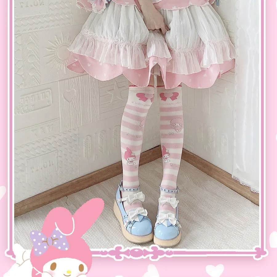 My Melody and Piano Striped Over Knee Socks