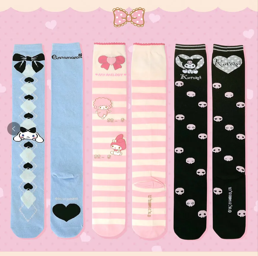 My Melody and Piano Striped Over Knee Socks