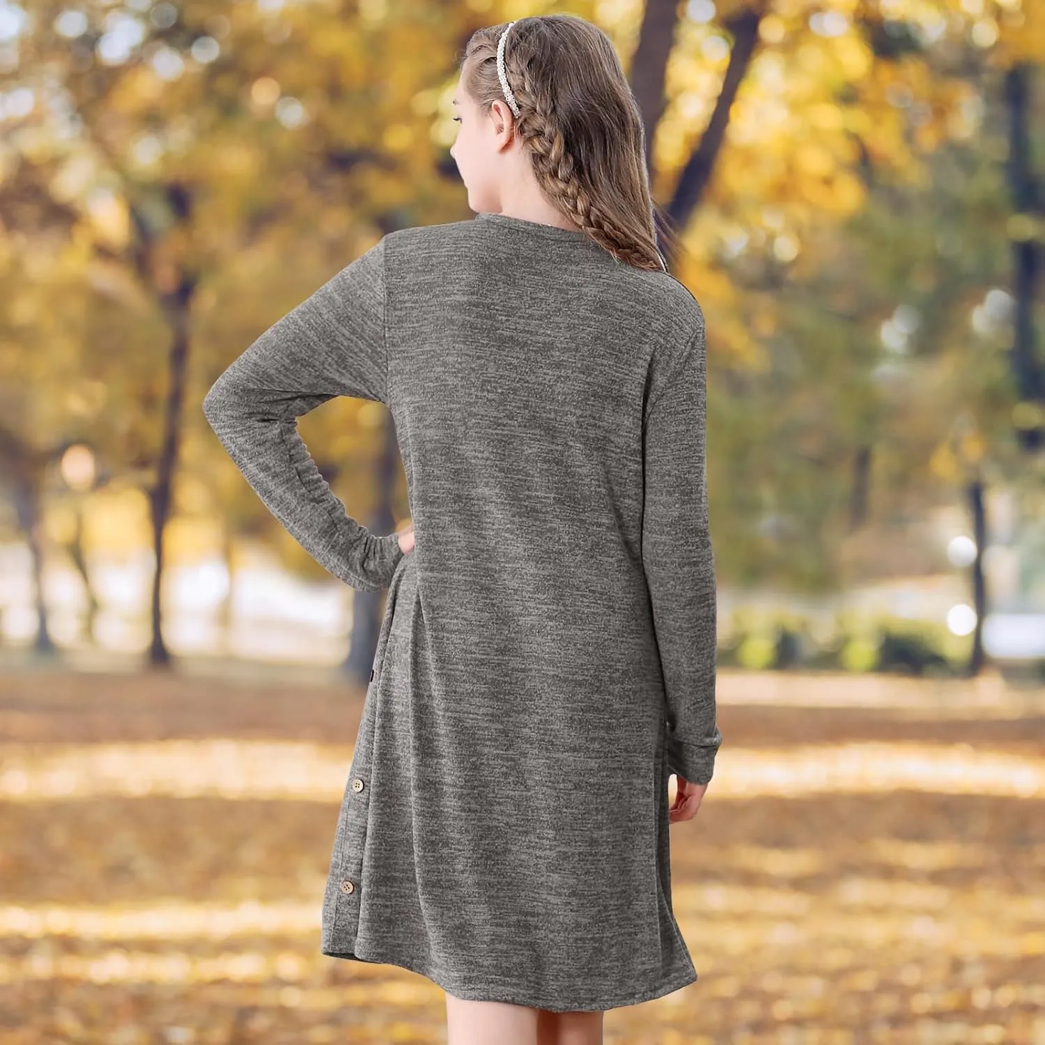 Neutocd Girls Dress Long Sleeve Casual T Shirt Cotton Stretch Soft Midi Fall Winter Kids Skater Dress