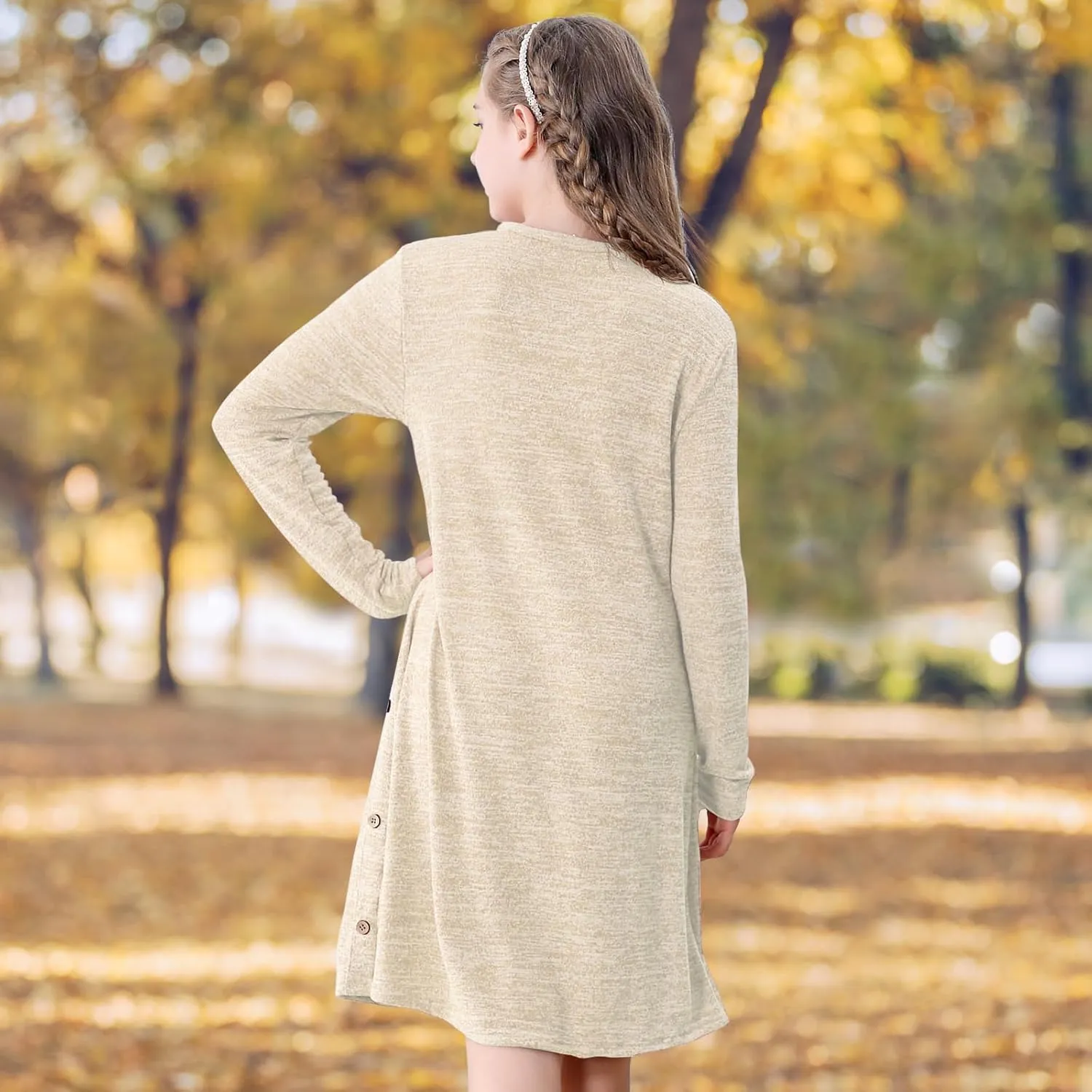 Neutocd Girls Dress Long Sleeve Casual T Shirt Cotton Stretch Soft Midi Fall Winter Kids Skater Dress