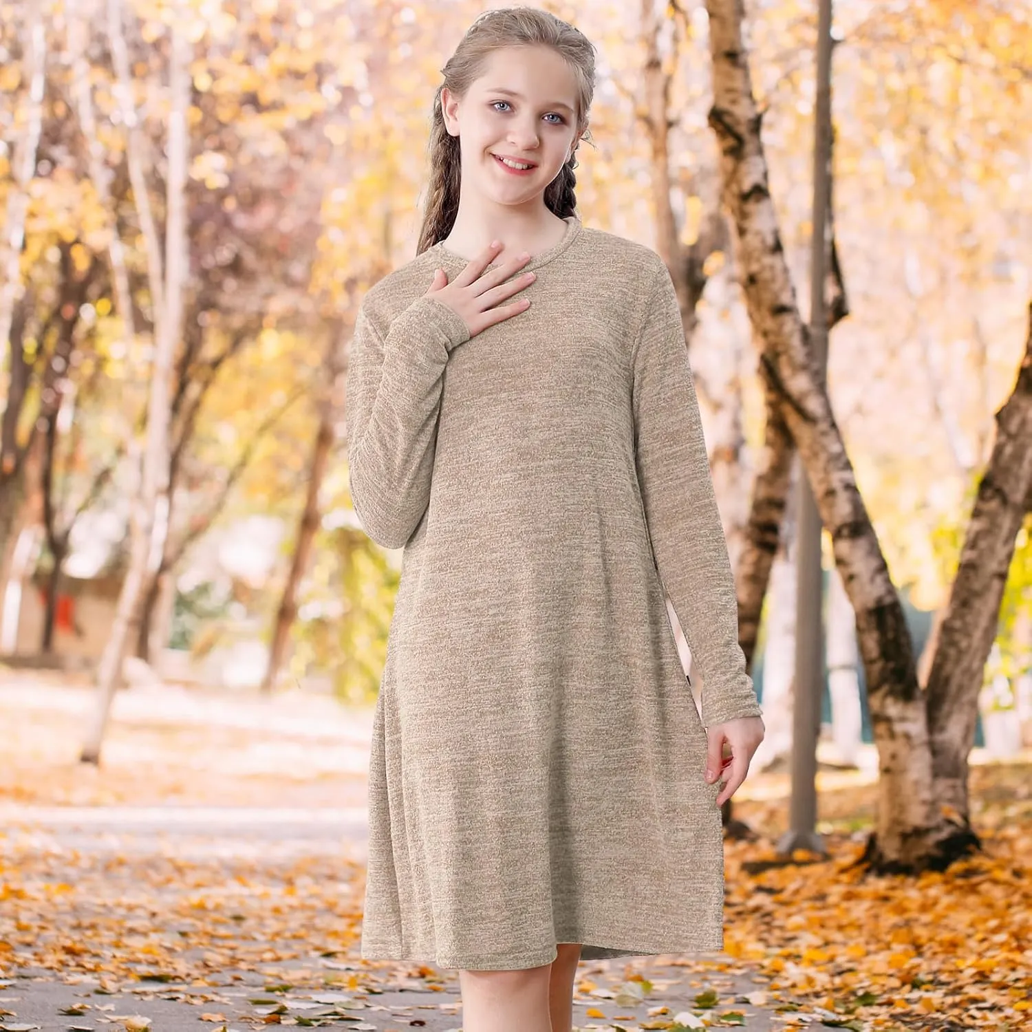 Neutocd Girls Dress Long Sleeve Casual T Shirt Cotton Stretch Soft Midi Fall Winter Kids Skater Dress
