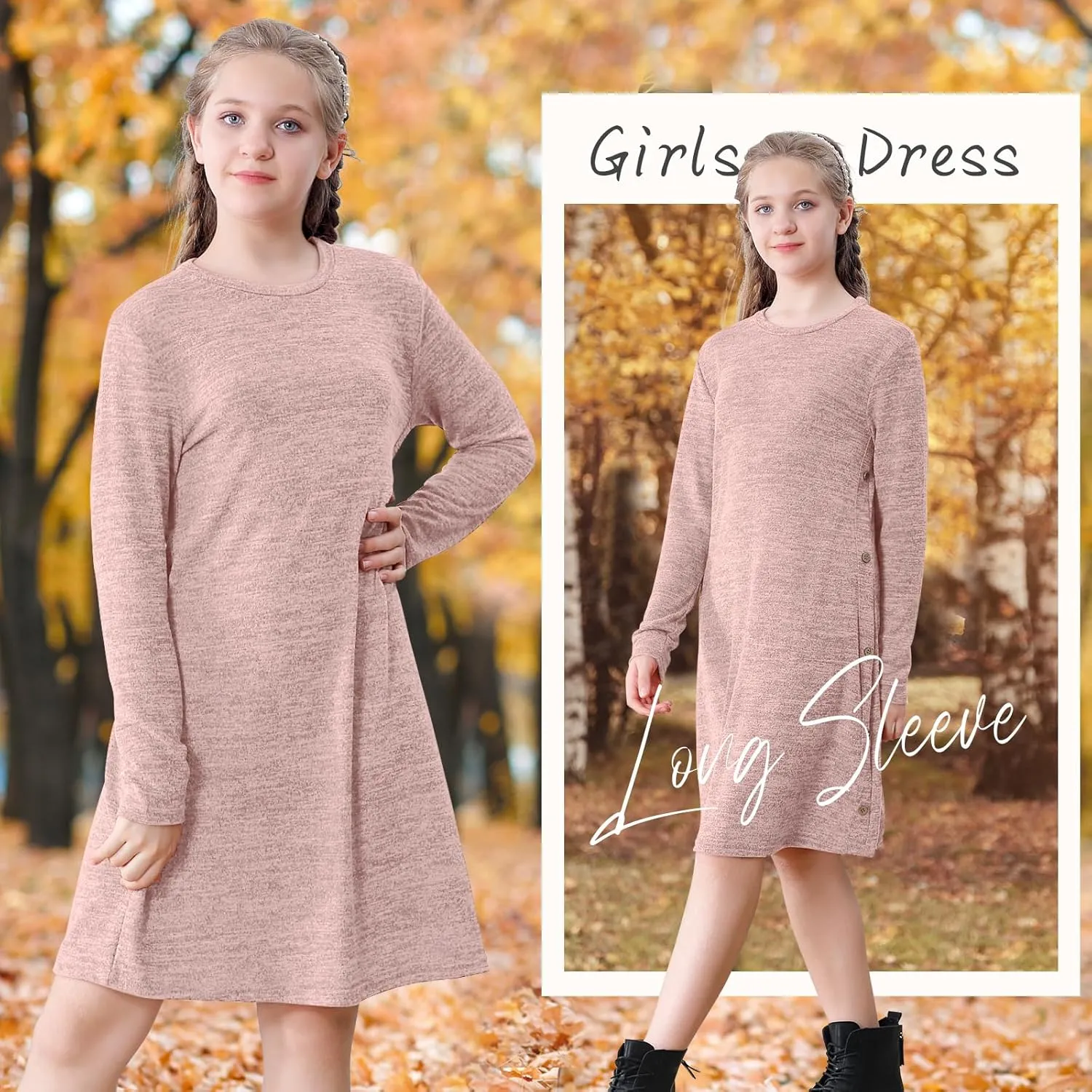 Neutocd Girls Dress Long Sleeve Casual T Shirt Cotton Stretch Soft Midi Fall Winter Kids Skater Dress