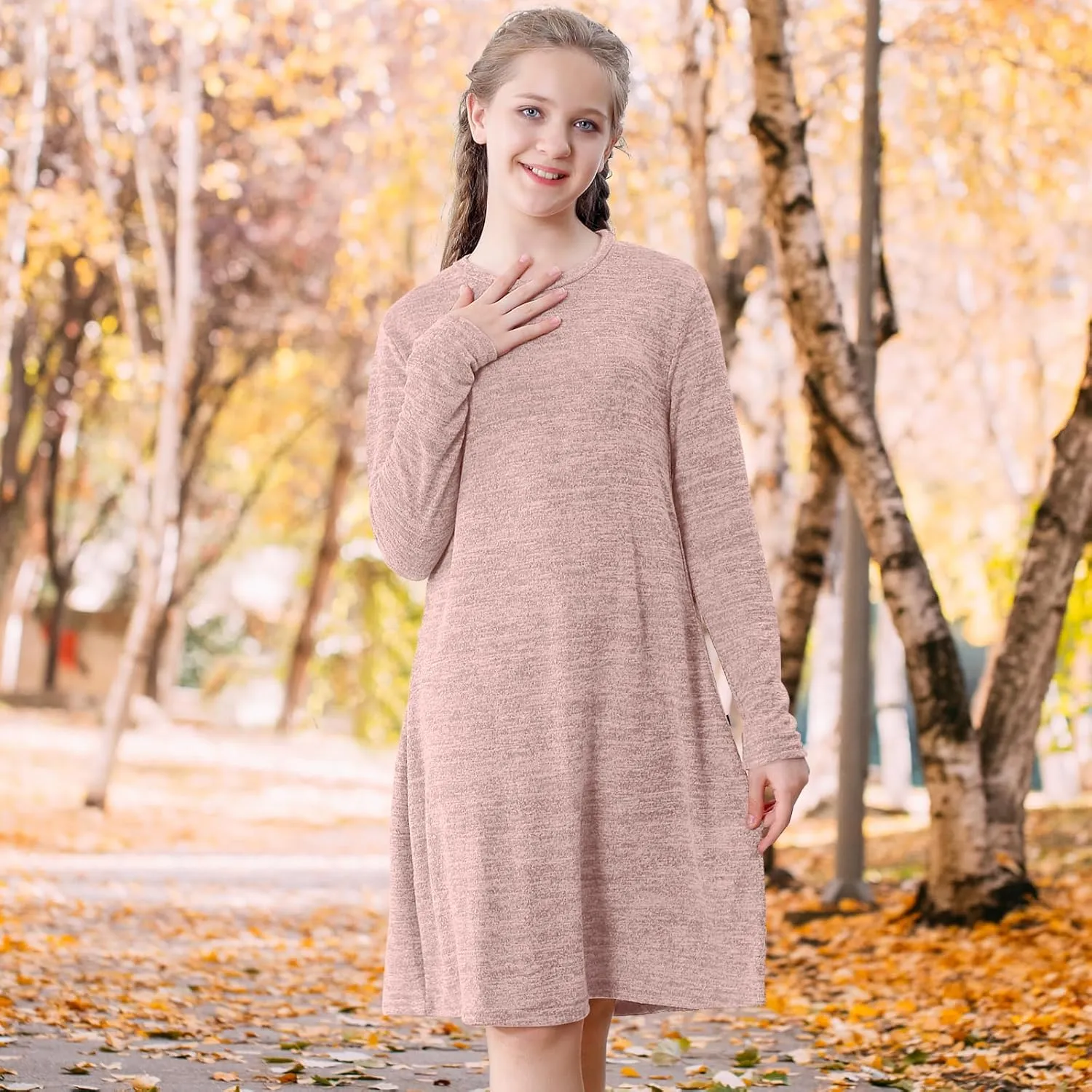 Neutocd Girls Dress Long Sleeve Casual T Shirt Cotton Stretch Soft Midi Fall Winter Kids Skater Dress