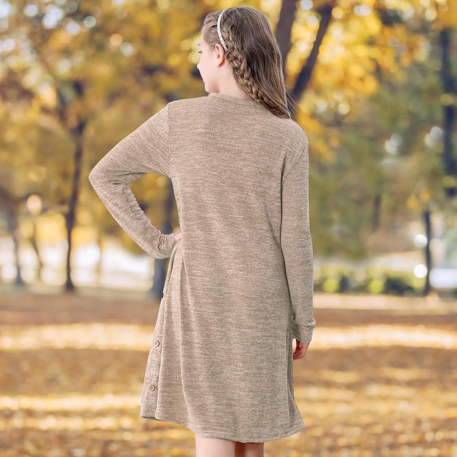 Neutocd Girls Dress Long Sleeve Casual T Shirt Cotton Stretch Soft Midi Fall Winter Kids Skater Dress