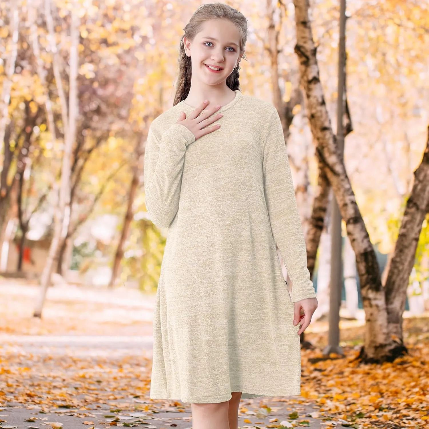 Neutocd Girls Dress Long Sleeve Casual T Shirt Cotton Stretch Soft Midi Fall Winter Kids Skater Dress