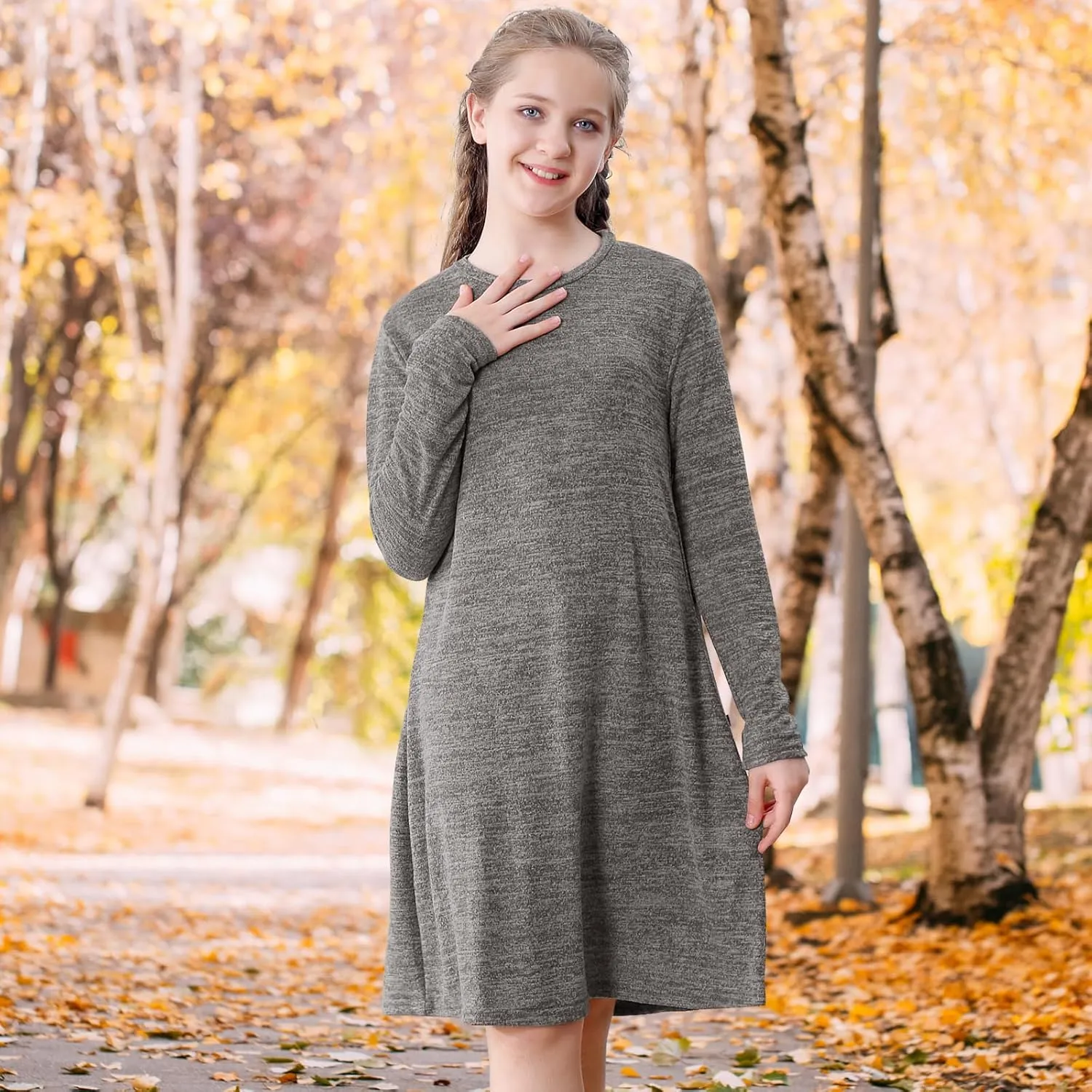 Neutocd Girls Dress Long Sleeve Casual T Shirt Cotton Stretch Soft Midi Fall Winter Kids Skater Dress