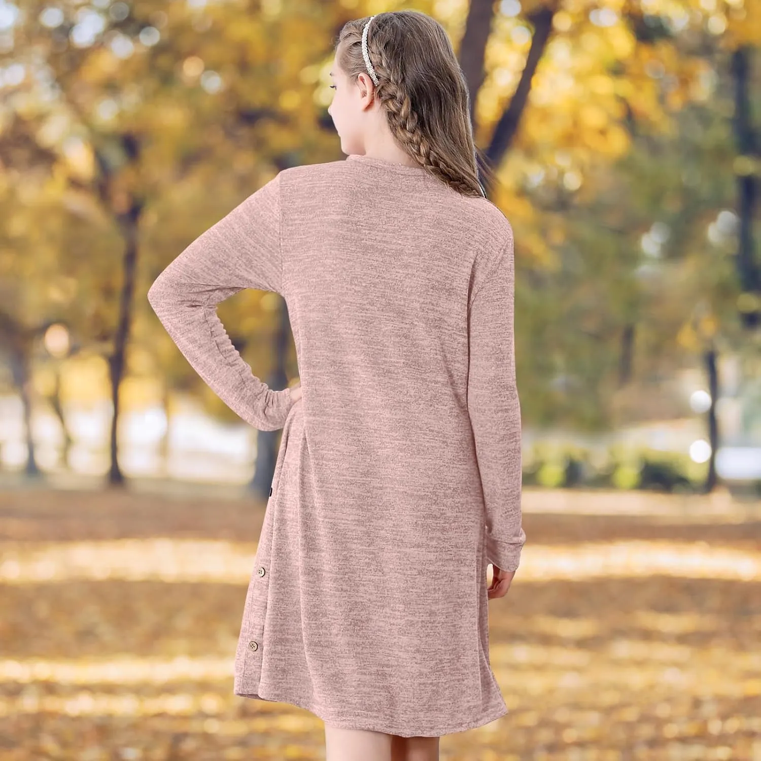 Neutocd Girls Dress Long Sleeve Casual T Shirt Cotton Stretch Soft Midi Fall Winter Kids Skater Dress