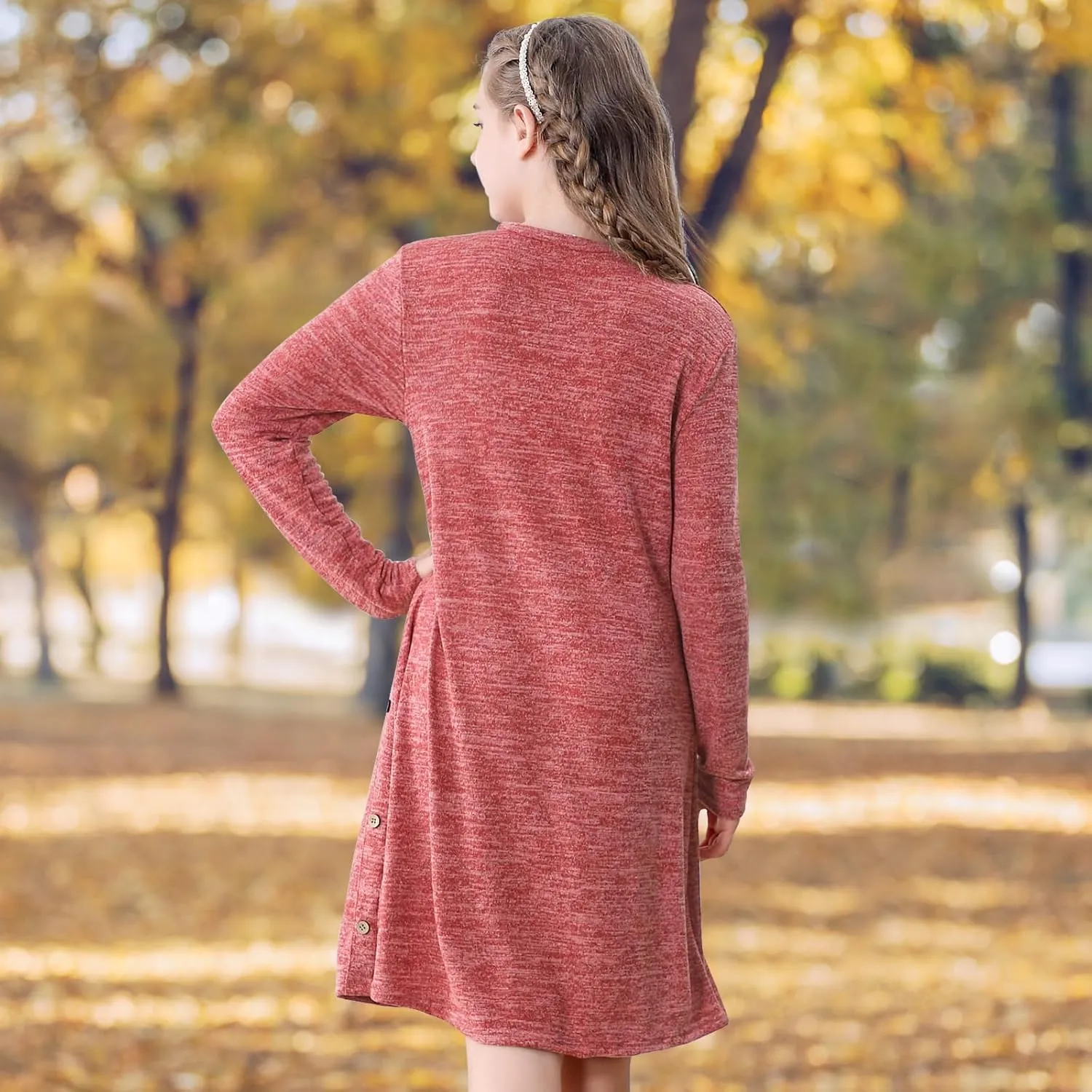 Neutocd Girls Dress Long Sleeve Casual T Shirt Cotton Stretch Soft Midi Fall Winter Kids Skater Dress