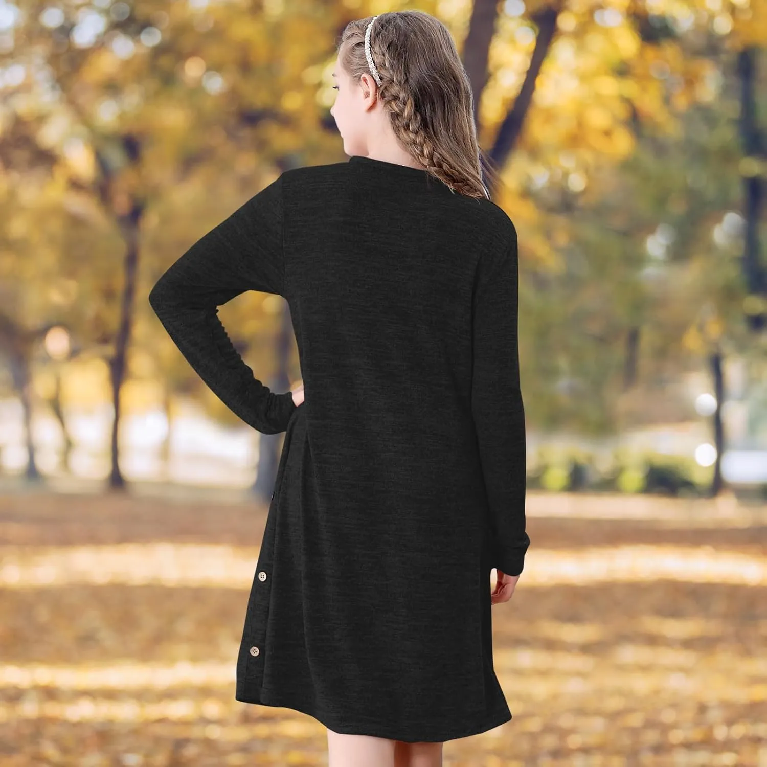 Neutocd Girls Dress Long Sleeve Casual T Shirt Cotton Stretch Soft Midi Fall Winter Kids Skater Dress