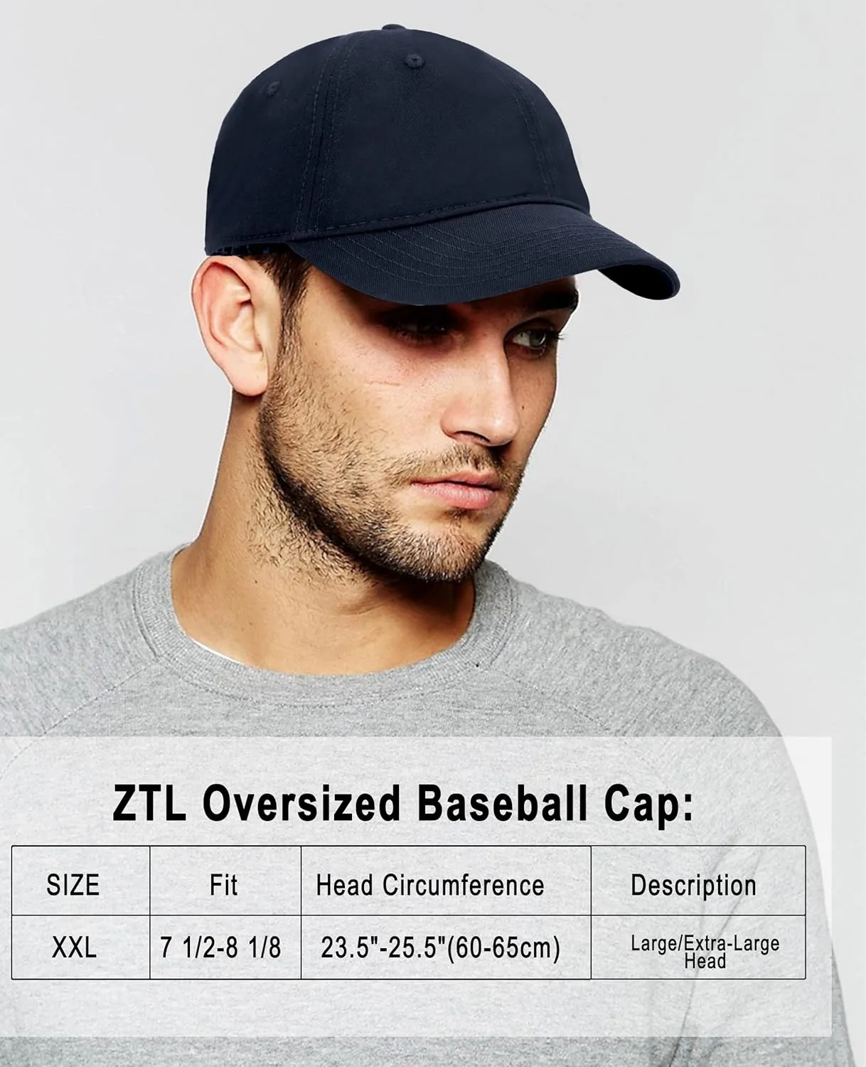 Oversize XXL Baseball Cap for Big Heads 23.6"-25.6", Extra Large Cotton Baseball Hat, Plus Size Unstructured Dad Hats