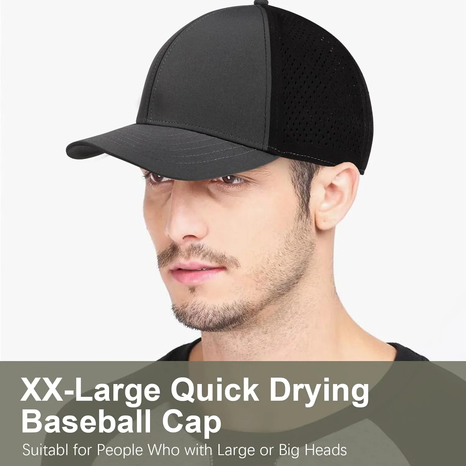 Oversize XXL Quick Dry Baseball Caps for Men, Mesh Snapback Hat for Big Head 23.6"-25.9", Unisex Outdoor Sport Hat