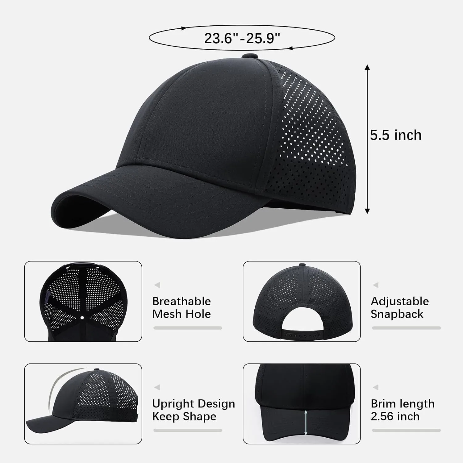 Oversize XXL Quick Dry Baseball Caps for Men, Mesh Snapback Hat for Big Head 23.6"-25.9", Unisex Outdoor Sport Hat