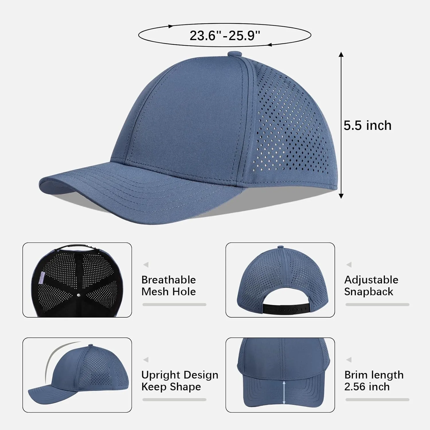 Oversize XXL Quick Dry Baseball Caps for Men, Mesh Snapback Hat for Big Head 23.6"-25.9", Unisex Outdoor Sport Hat