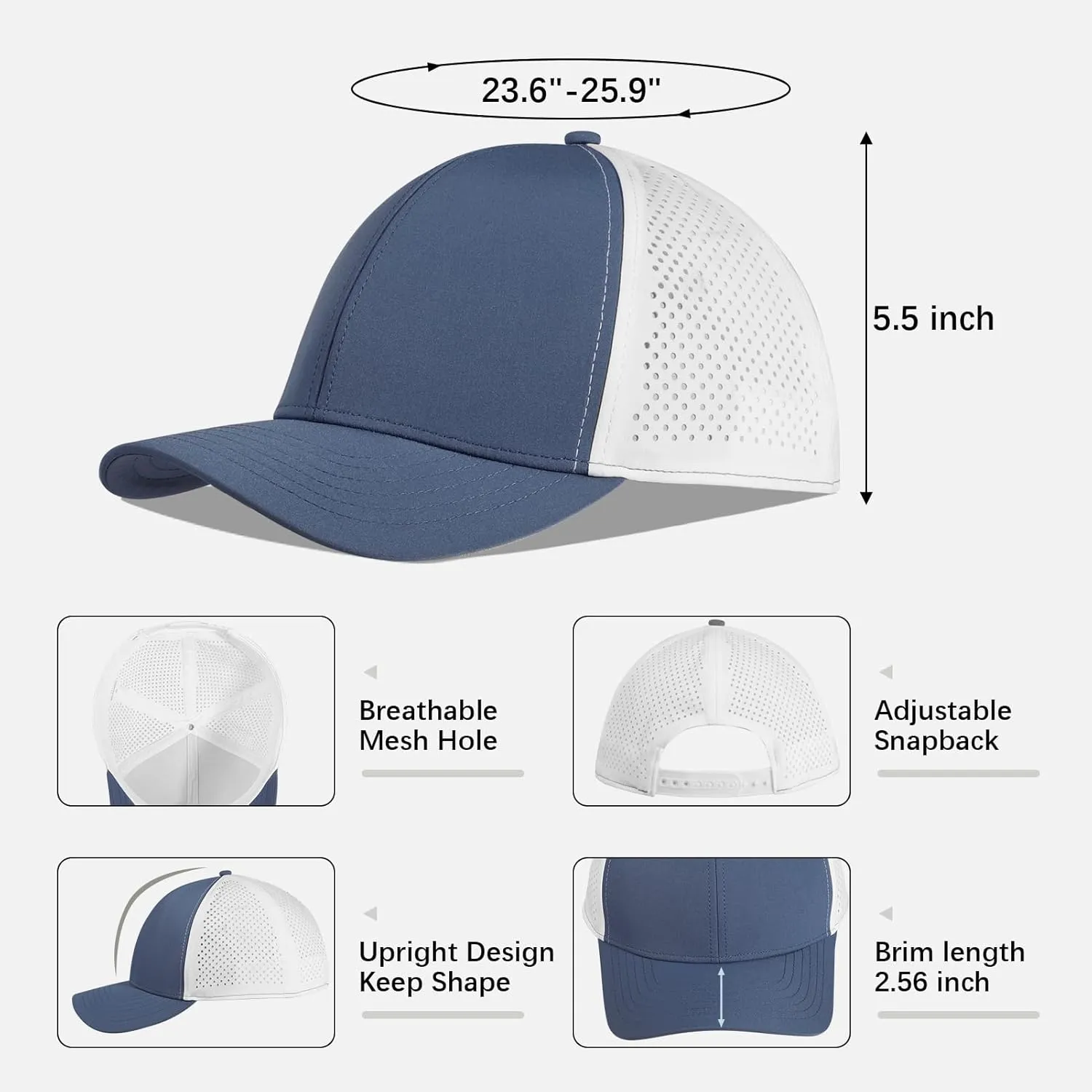 Oversize XXL Quick Dry Baseball Caps for Men, Mesh Snapback Hat for Big Head 23.6"-25.9", Unisex Outdoor Sport Hat