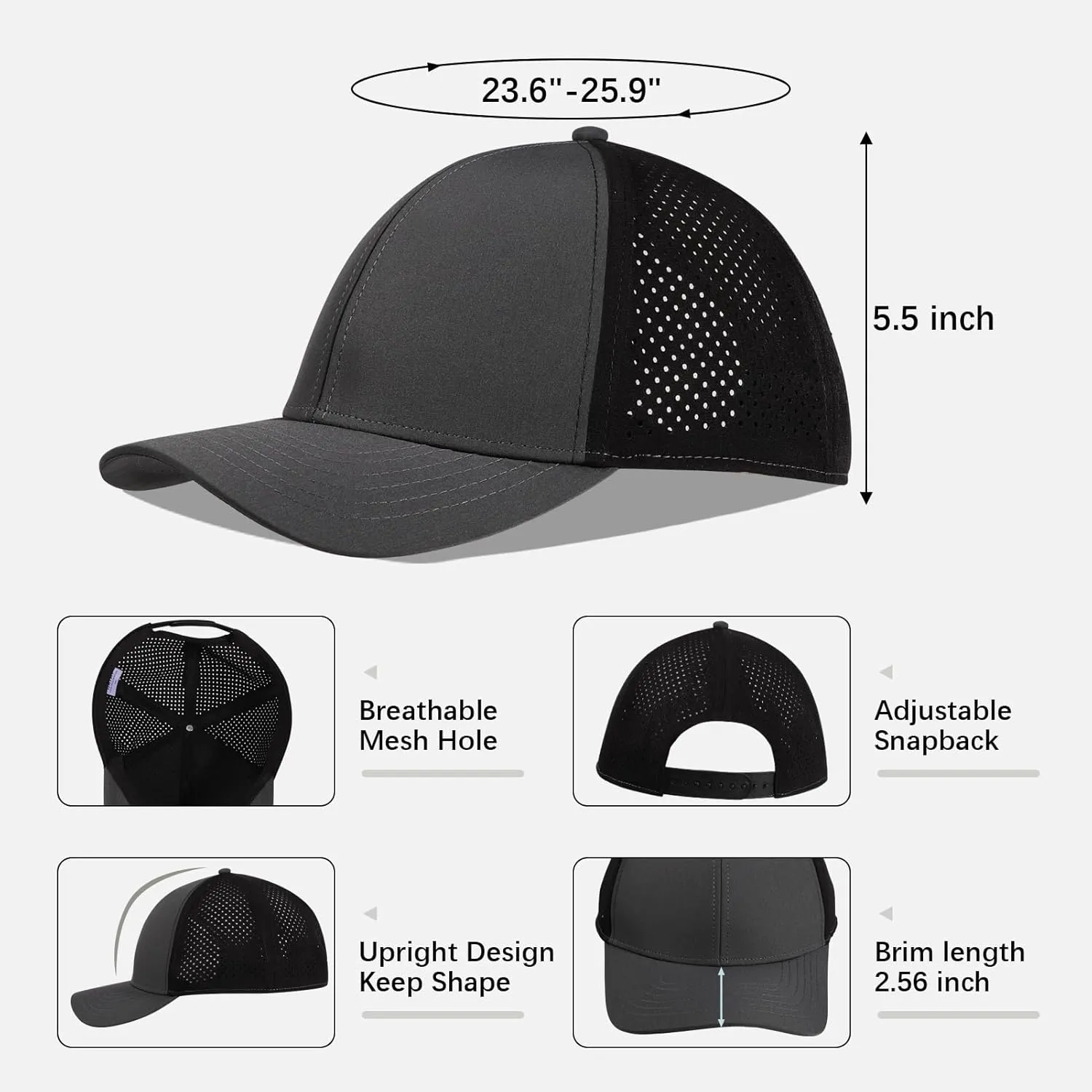 Oversize XXL Quick Dry Baseball Caps for Men, Mesh Snapback Hat for Big Head 23.6"-25.9", Unisex Outdoor Sport Hat