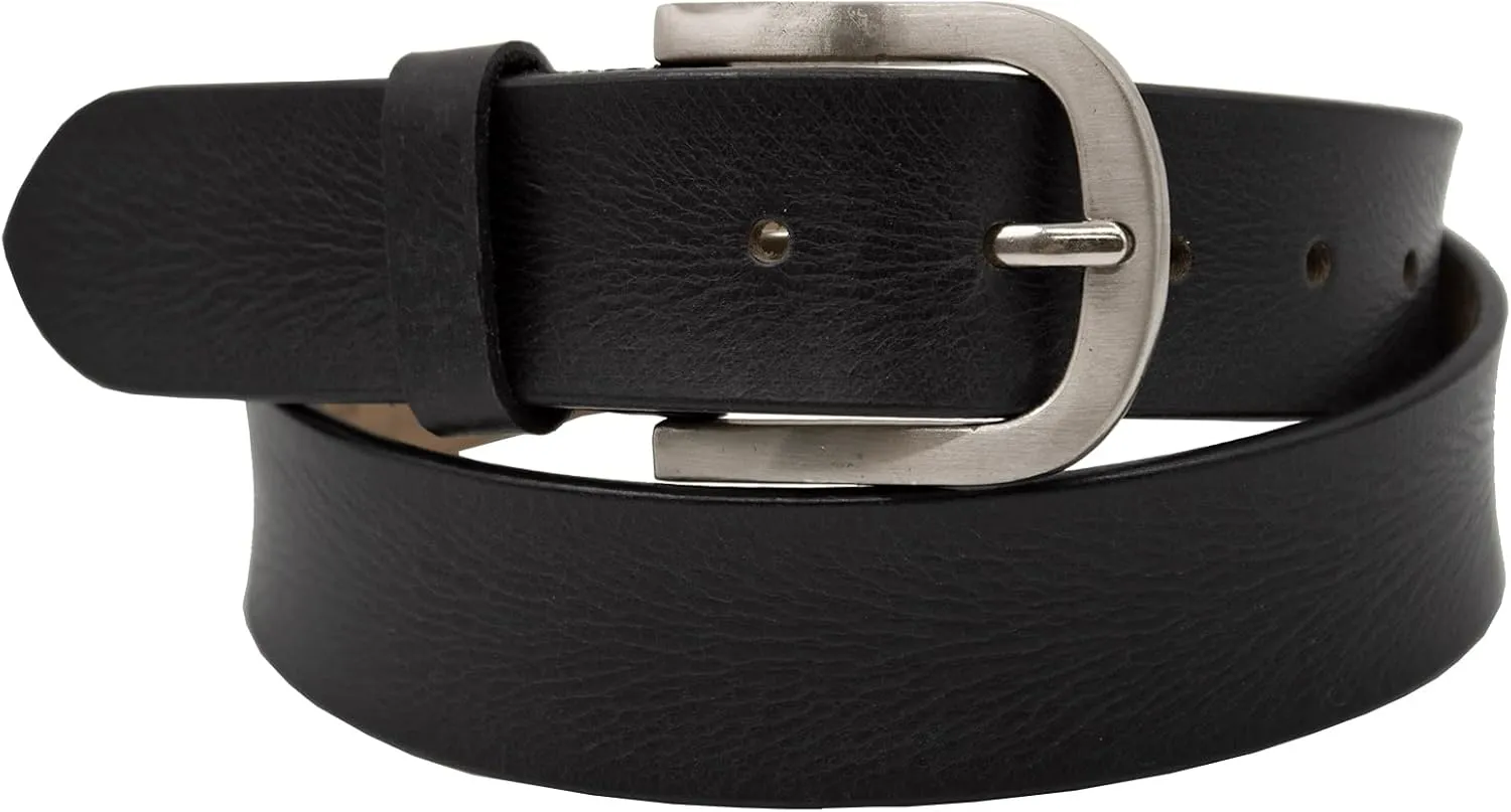 Paul Walter Men's 100% Genuine Leather Everyday Jeans Belt with Heavy Silver Buckle Casual & Business Handmade Belts for Men