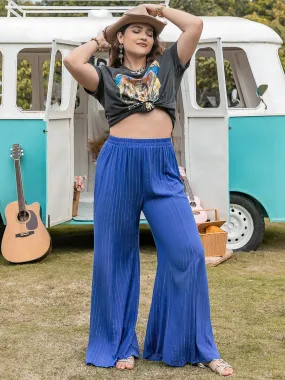 Plus Size Striped Wide-Leg Pants Royal Blue