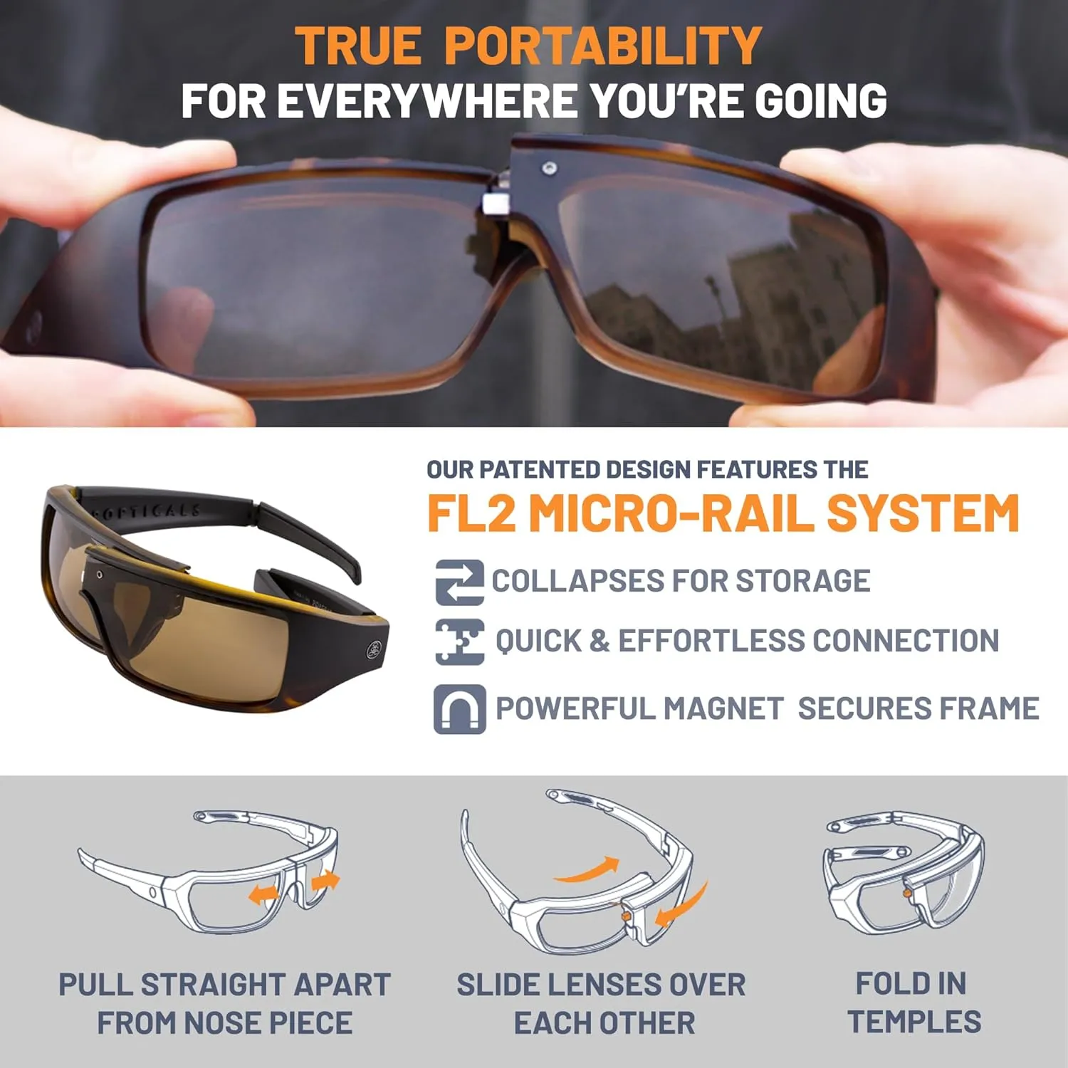 POPGEAR Mens Sport Sunglasses, Womens Polarized Sunglasses, Grilamid TR90 Made in Italy, Easily Collapse For Compact Storage