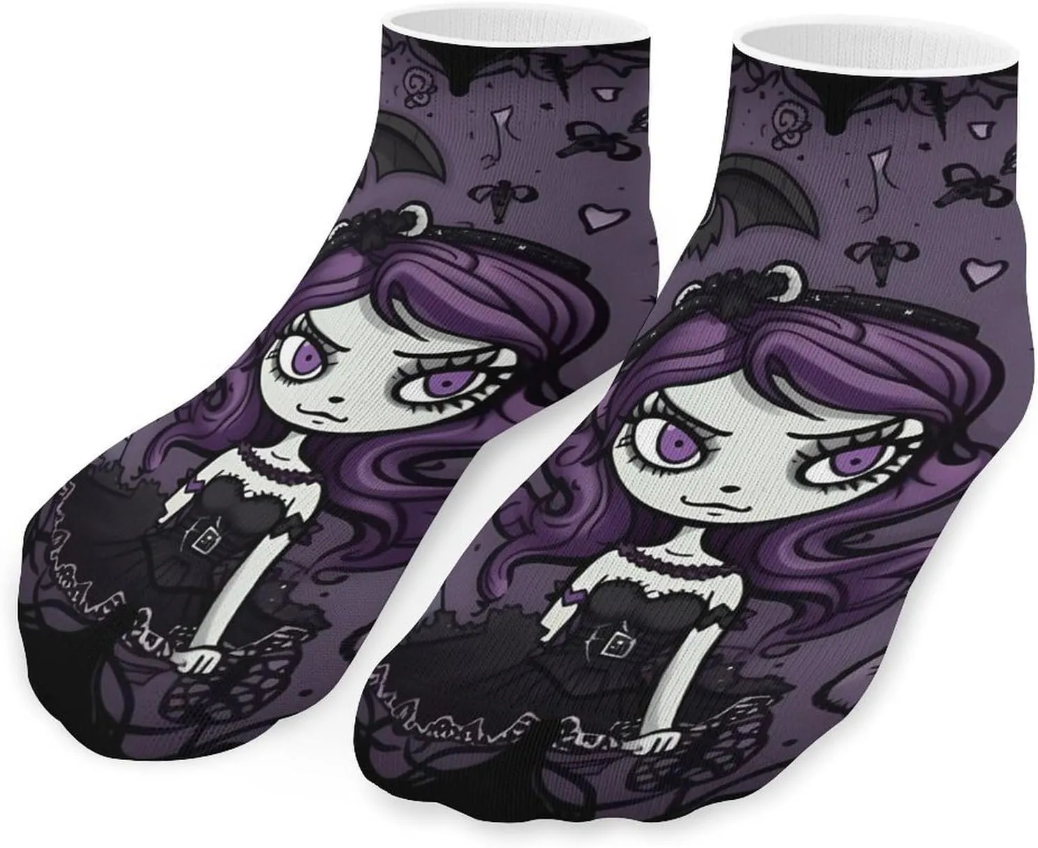 Purple Black Goth Spooky Socks Ankle Length Socks Casual Short Socks for Women Men Low Cut Sports Socks Running Socks No Show Socks Ankle Socks Athletic Socks Workout Socks