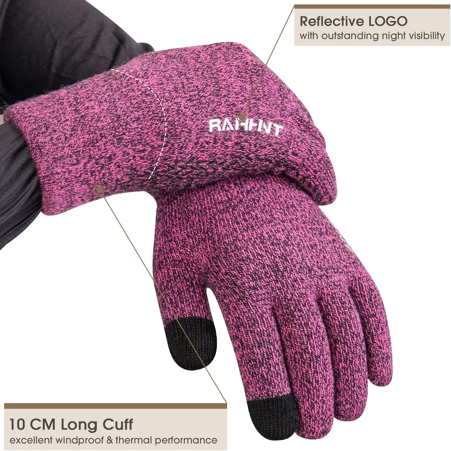 Rahhint Wool Winter Gloves Men Women Fleece lined Knit Gloves with Touchscreen Fingers Insulated Gloves Keep Hand Warm Gift