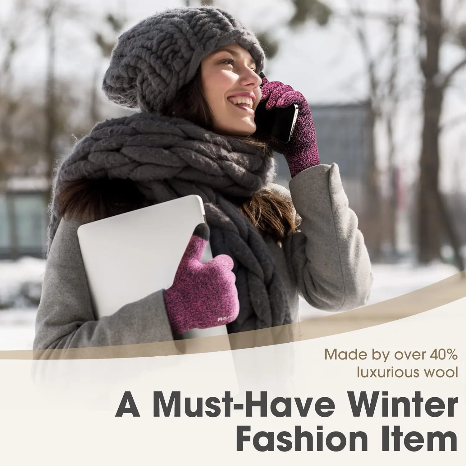 Rahhint Wool Winter Gloves Men Women Fleece lined Knit Gloves with Touchscreen Fingers Insulated Gloves Keep Hand Warm Gift