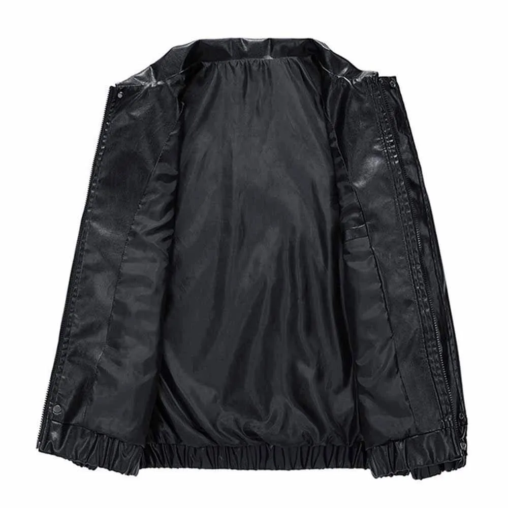 Simple Solid Color Lapel Biker Leather Jacket Coat