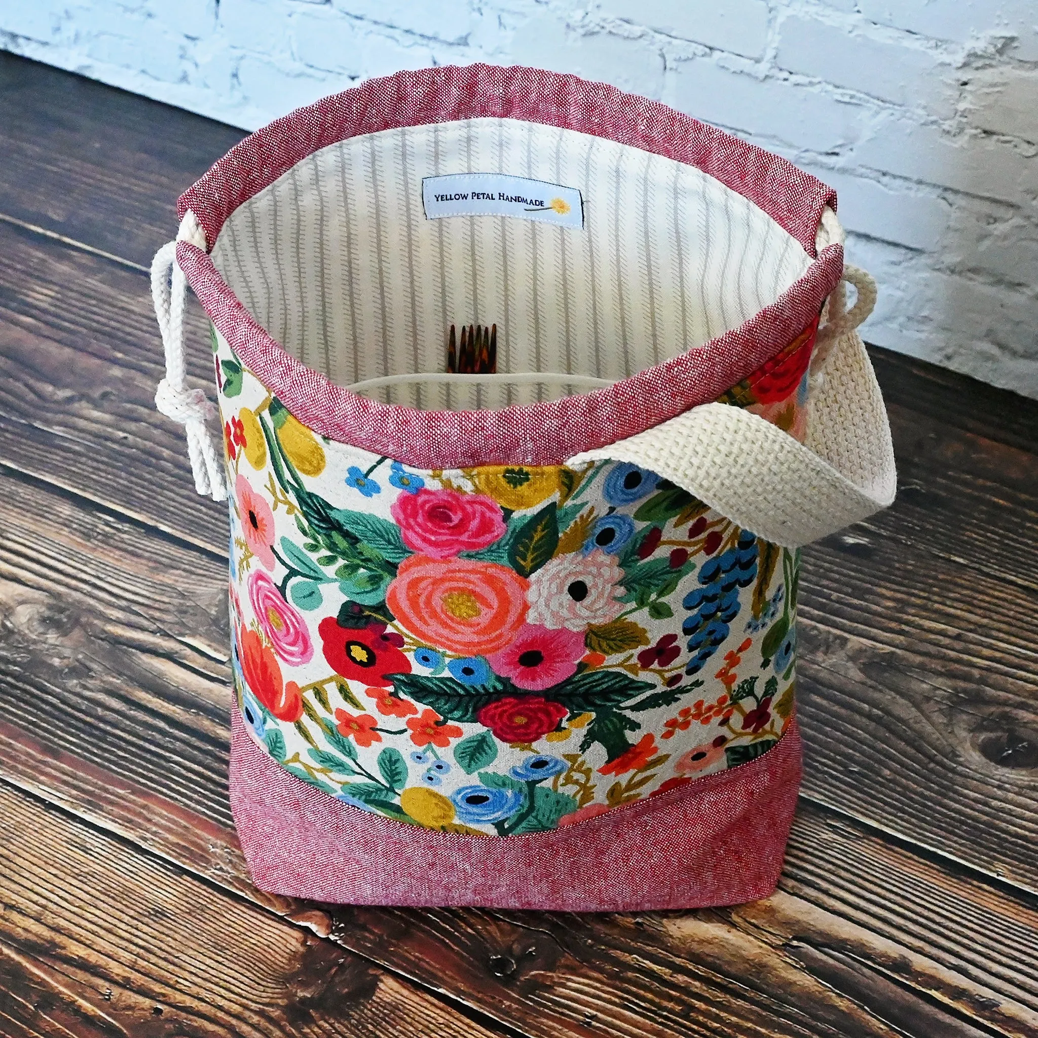 Small Drawstring Project Bag in RIfle Paper's Garden Party Canvas