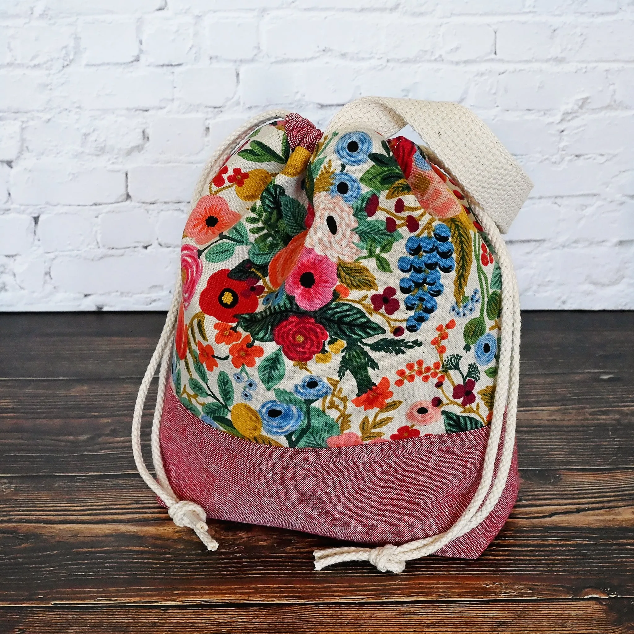 Small Drawstring Project Bag in RIfle Paper's Garden Party Canvas