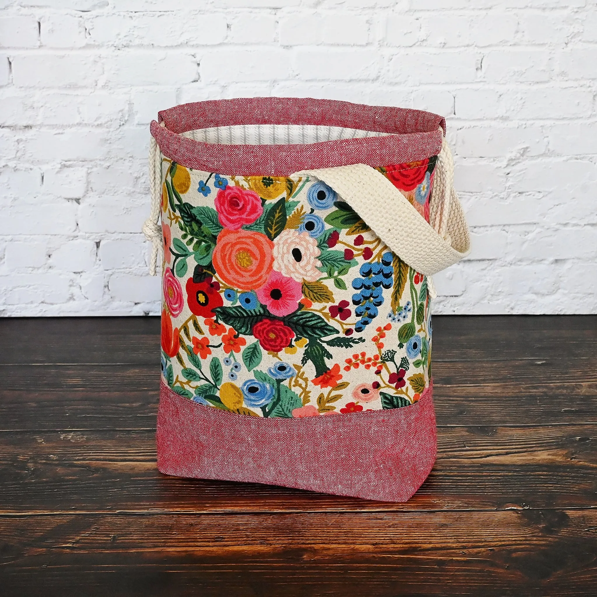 Small Drawstring Project Bag in RIfle Paper's Garden Party Canvas