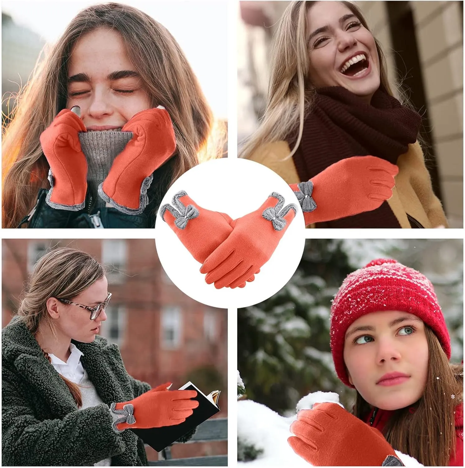 Snow Gloves Women Windproof Winter Gloves Men Touchscreen Snow Ski Mitten Women Touchscreen Cold Weather Mittens Ski Gloves Men (Orange, One Size)