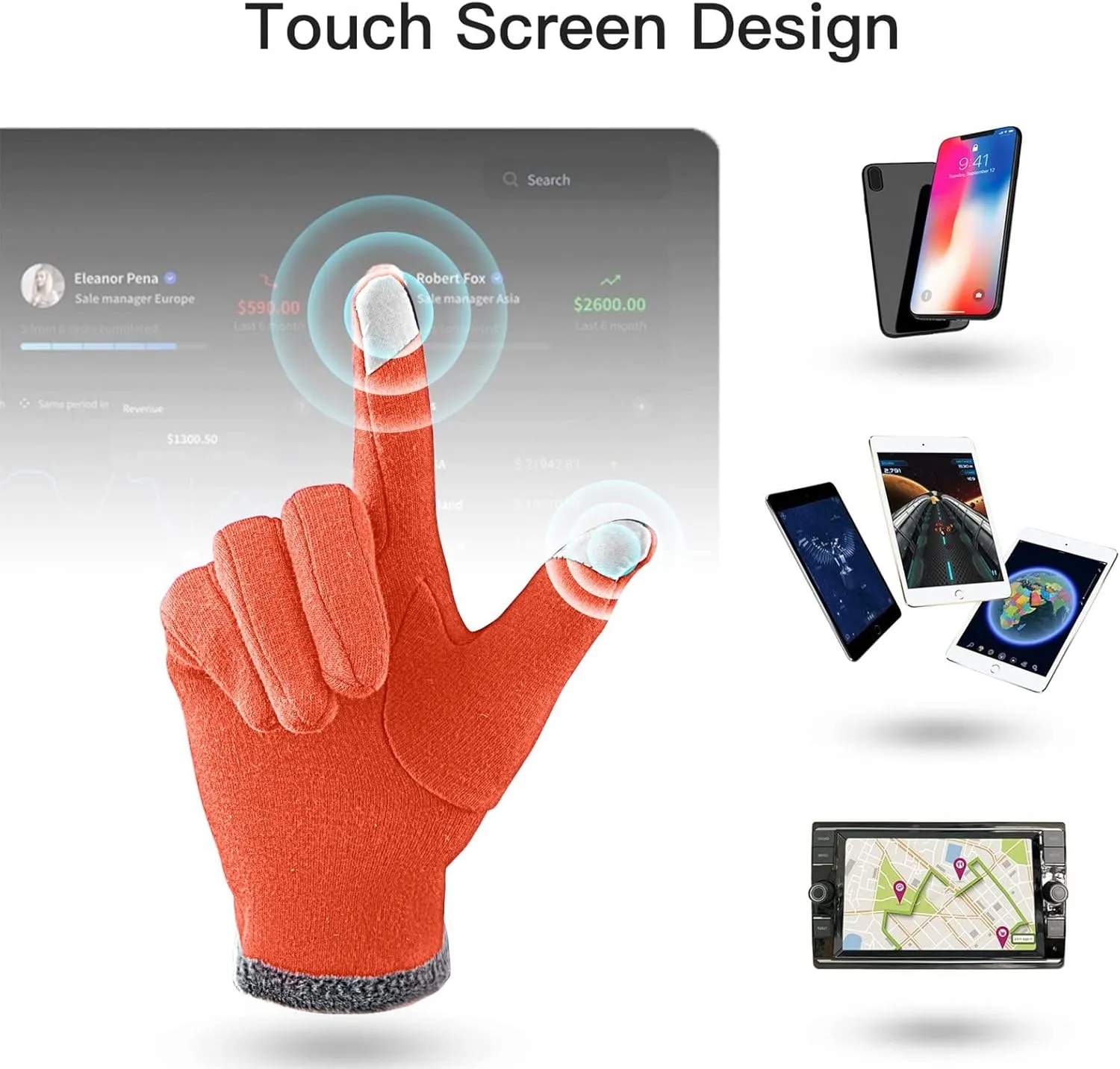 Snow Gloves Women Windproof Winter Gloves Men Touchscreen Snow Ski Mitten Women Touchscreen Cold Weather Mittens Ski Gloves Men (Orange, One Size)
