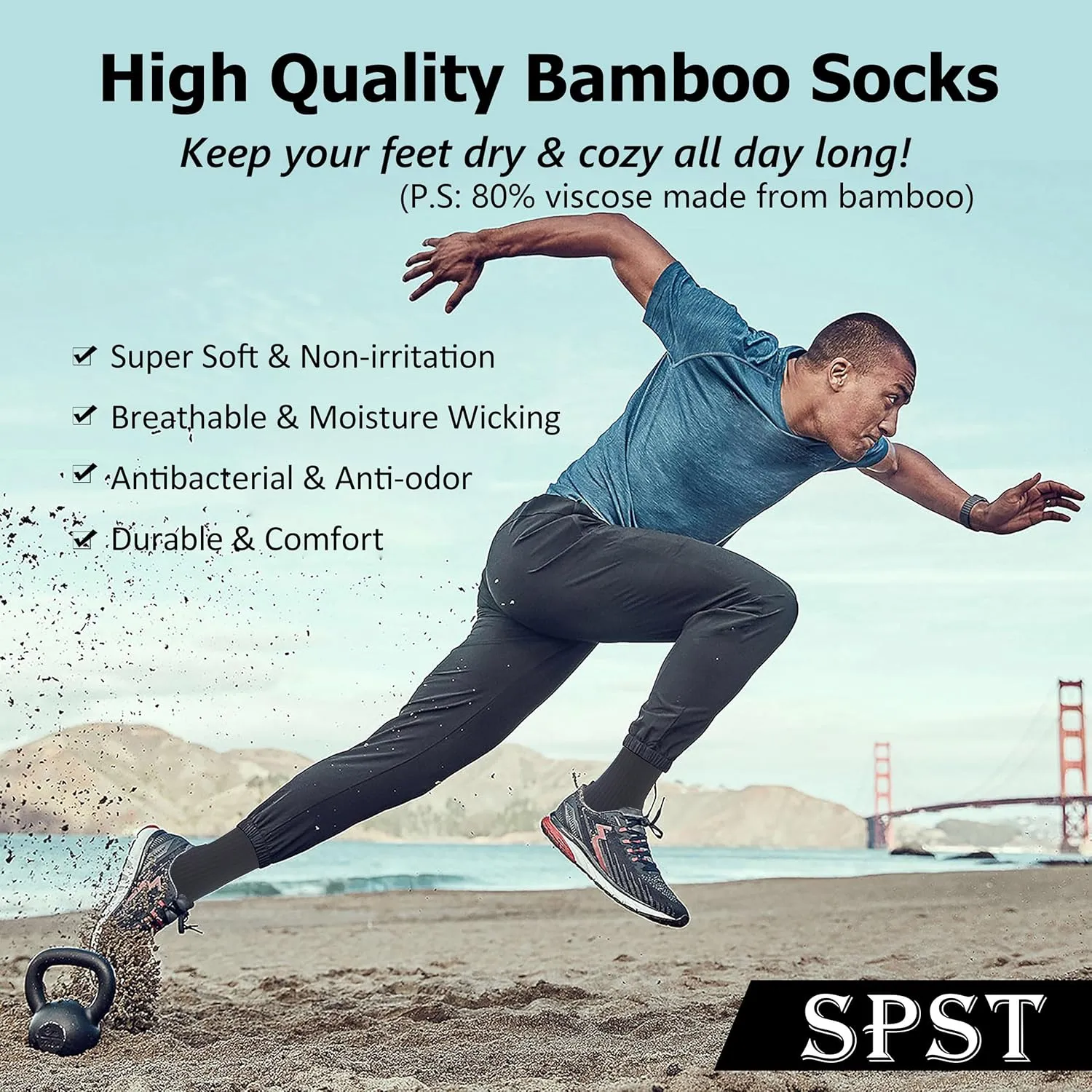 SPST Running Viscose Socks, Women Men Moisture Wicking Cushioned Breathable Soft Ankle/Crew Hiking Low Cut Seamless Socks