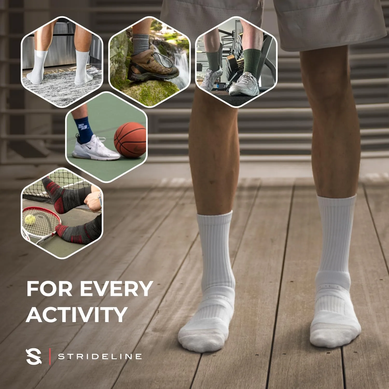 Strideline Basic Crew Socks | Quad-Ply Yarn Padding, Direct Compression and Zoned Cushioning - Crew Length 8 Pack
