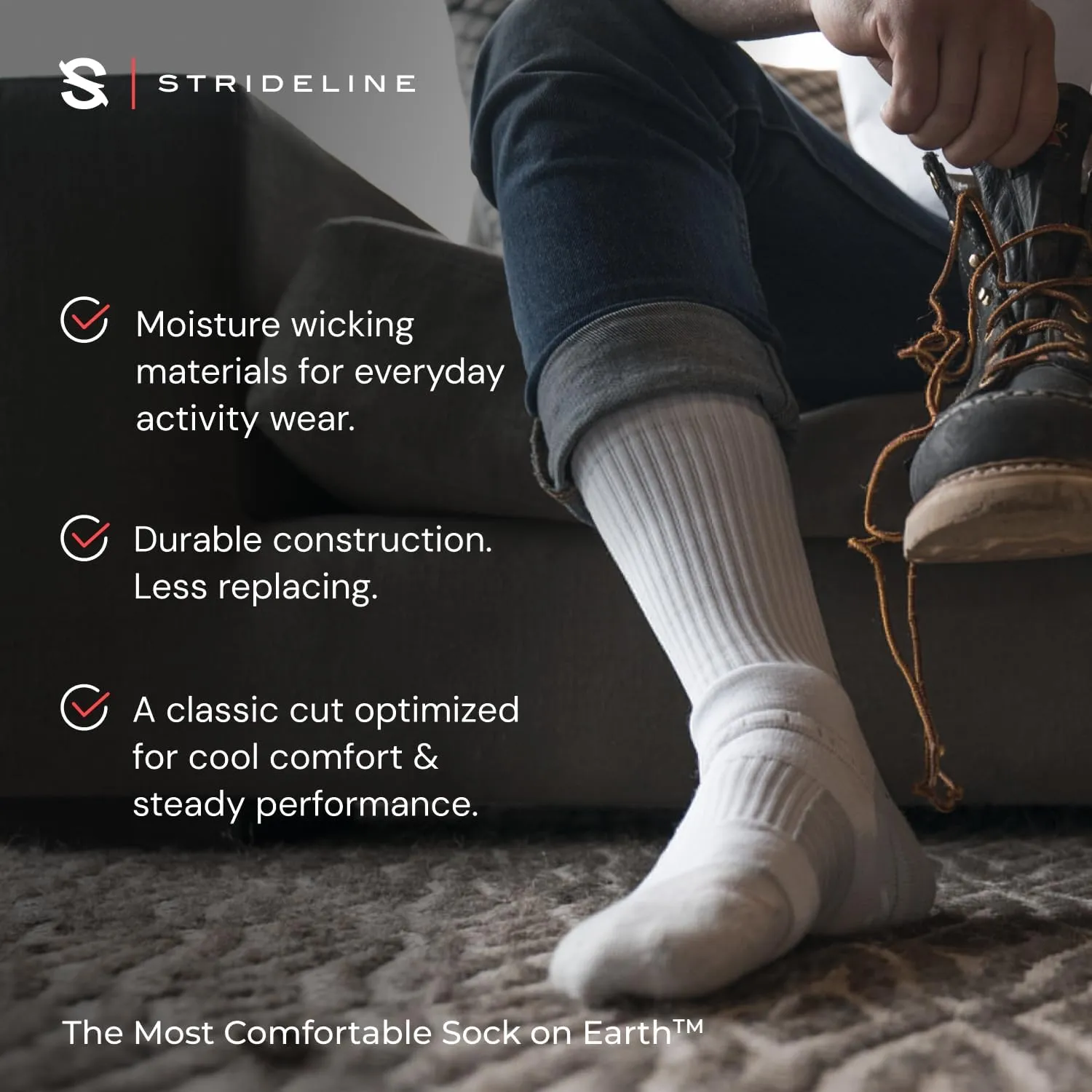 Strideline Basic Crew Socks | Quad-Ply Yarn Padding, Direct Compression and Zoned Cushioning - Crew Length 8 Pack