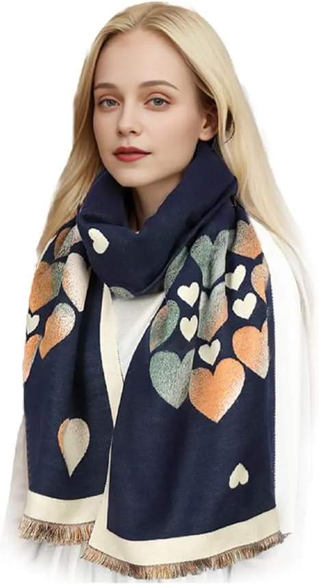 Sumato Scarf for Women Fall Winter Shawl Wraps Long Women Scarves Warm Soft Cashmere Feel Classic Heart Style