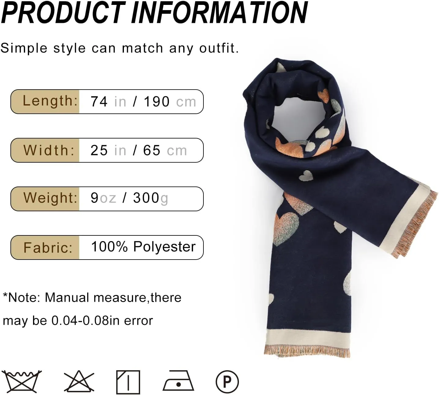 Sumato Scarf for Women Fall Winter Shawl Wraps Long Women Scarves Warm Soft Cashmere Feel Classic Heart Style