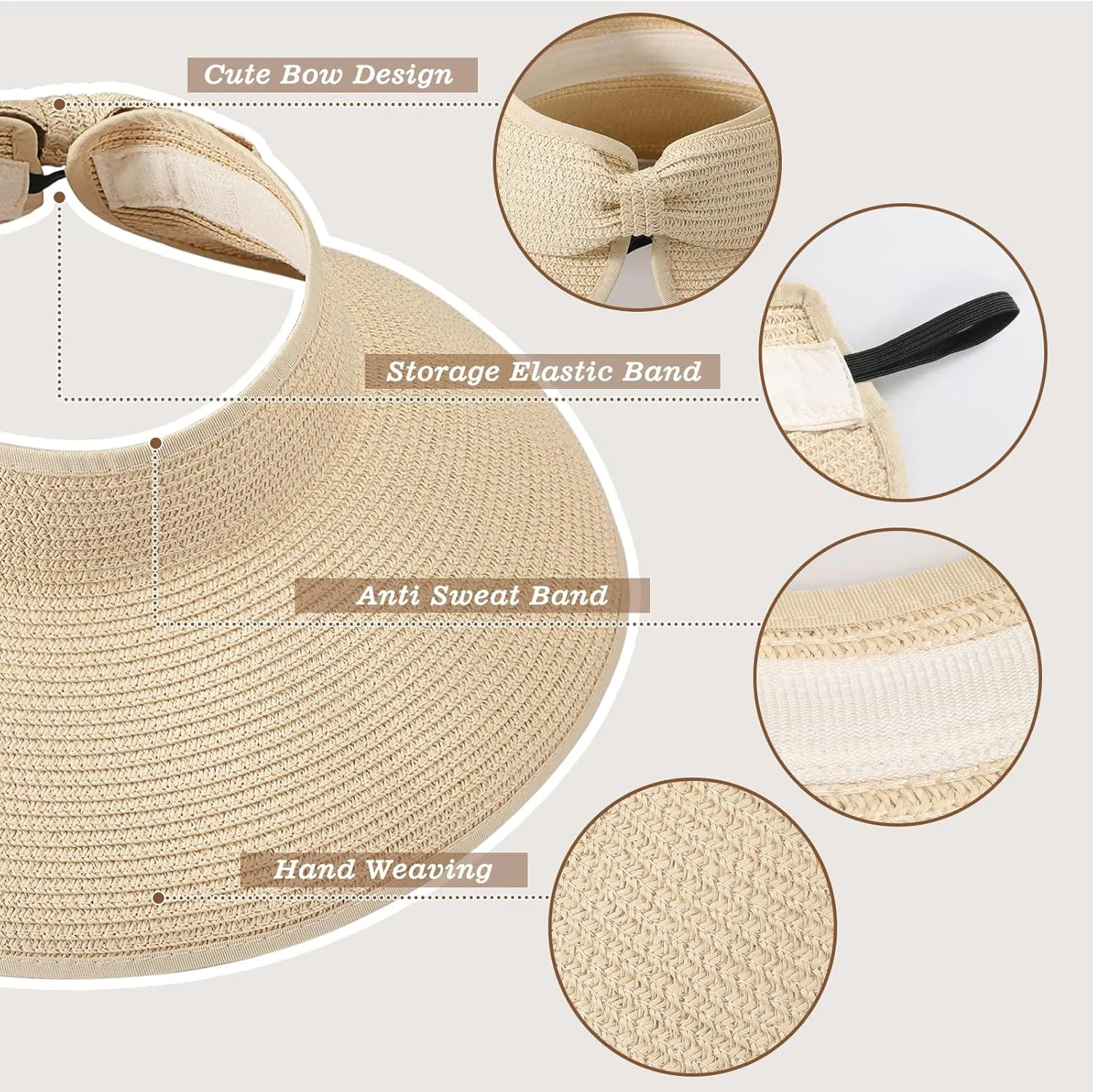 Sun Hats for Women, Wide Brim Straw Beach Hat for Women Foldable Floppy, Sun Hat UPF 50  UV Protection