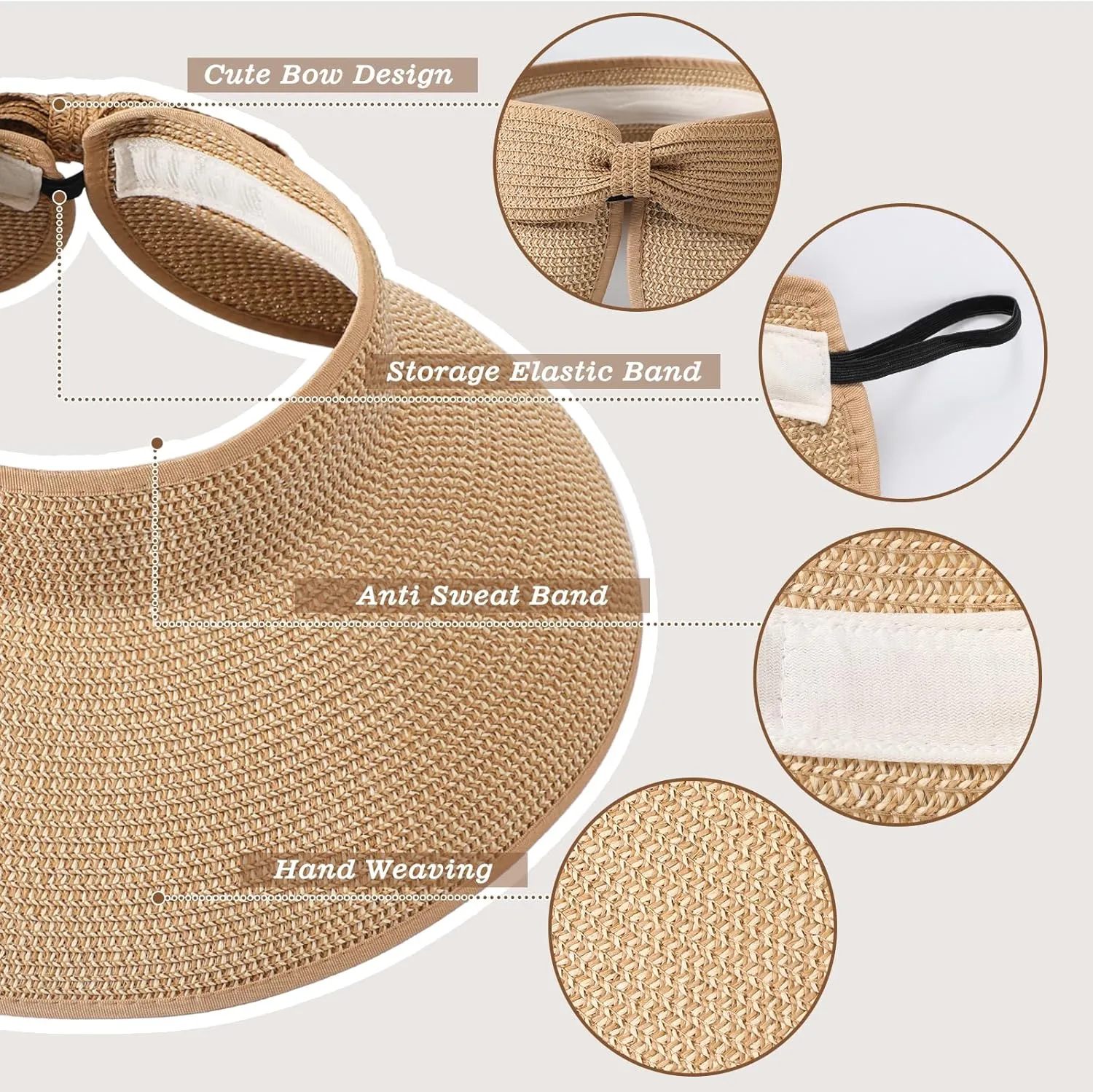 Sun Hats for Women, Wide Brim Straw Beach Hat for Women Foldable Floppy, Sun Hat UPF 50  UV Protection