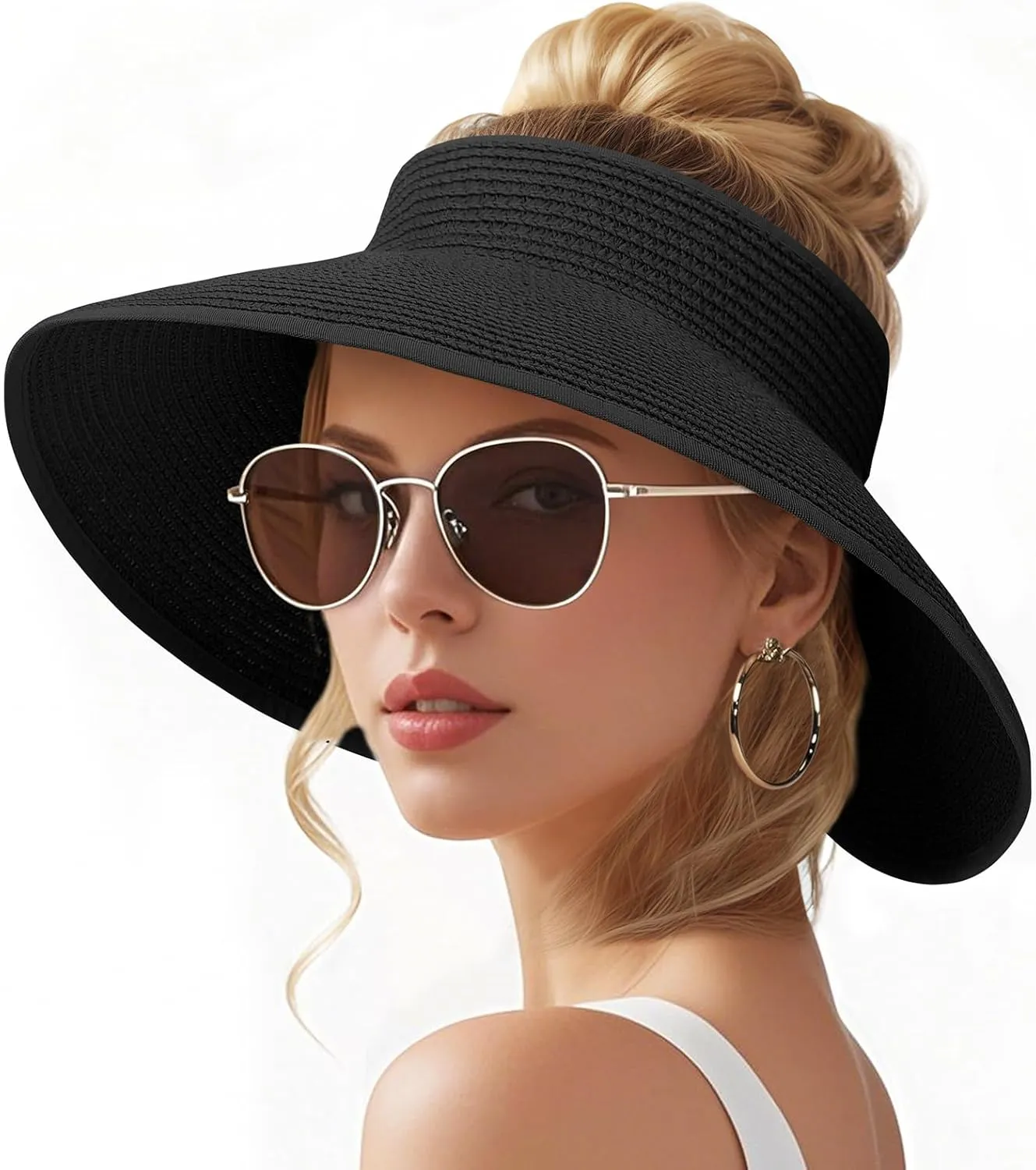 Sun Hats for Women, Wide Brim Straw Beach Hat for Women Foldable Floppy, Sun Hat UPF 50  UV Protection