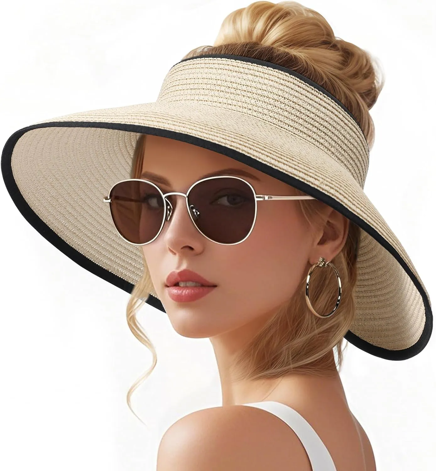 Sun Hats for Women, Wide Brim Straw Beach Hat for Women Foldable Floppy, Sun Hat UPF 50  UV Protection