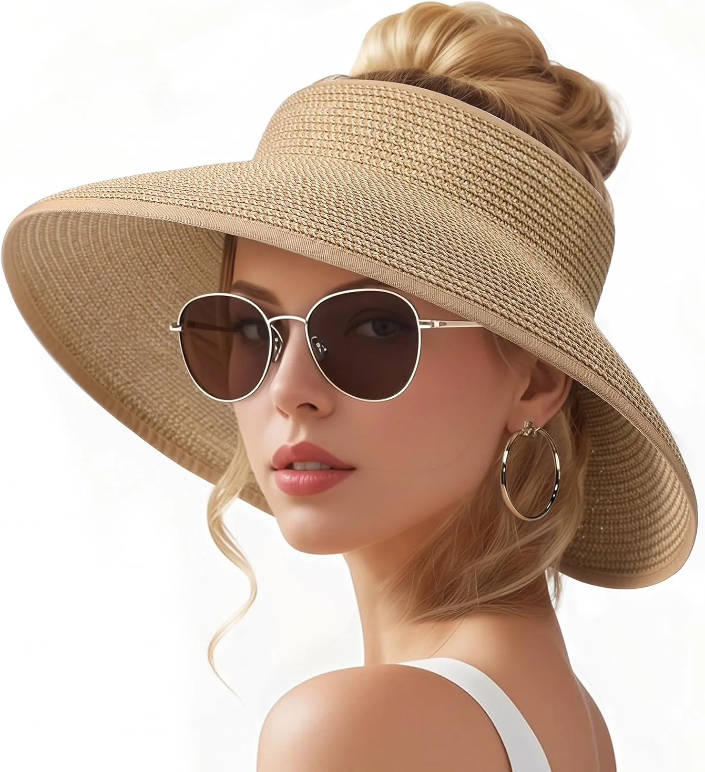 Sun Hats for Women, Wide Brim Straw Beach Hat for Women Foldable Floppy, Sun Hat UPF 50  UV Protection