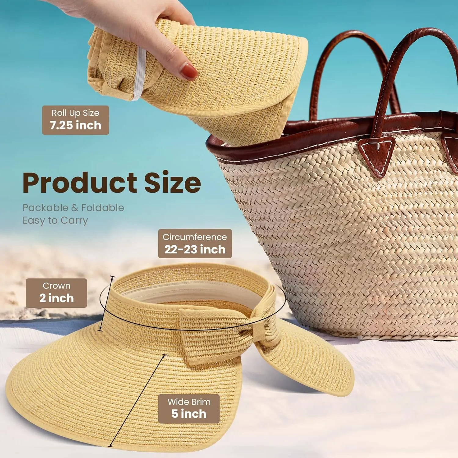Sun Visors for Women Wide Brim Straw Hat Women Beach Visor Hats for Women Uv Protection Foldable Sun Hat Women Beach Hat