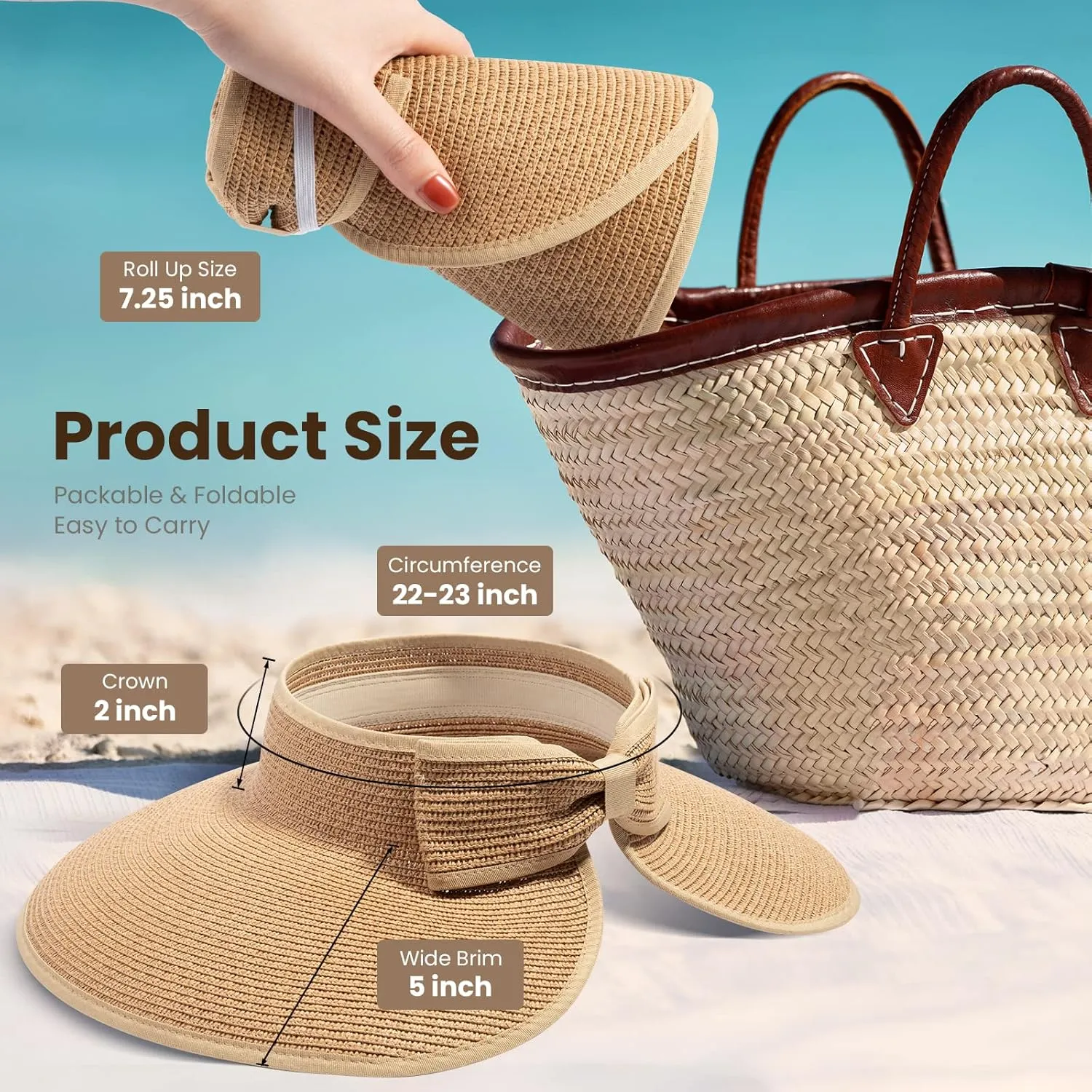Sun Visors for Women Wide Brim Straw Hat Women Beach Visor Hats for Women Uv Protection Foldable Sun Hat Women Beach Hat