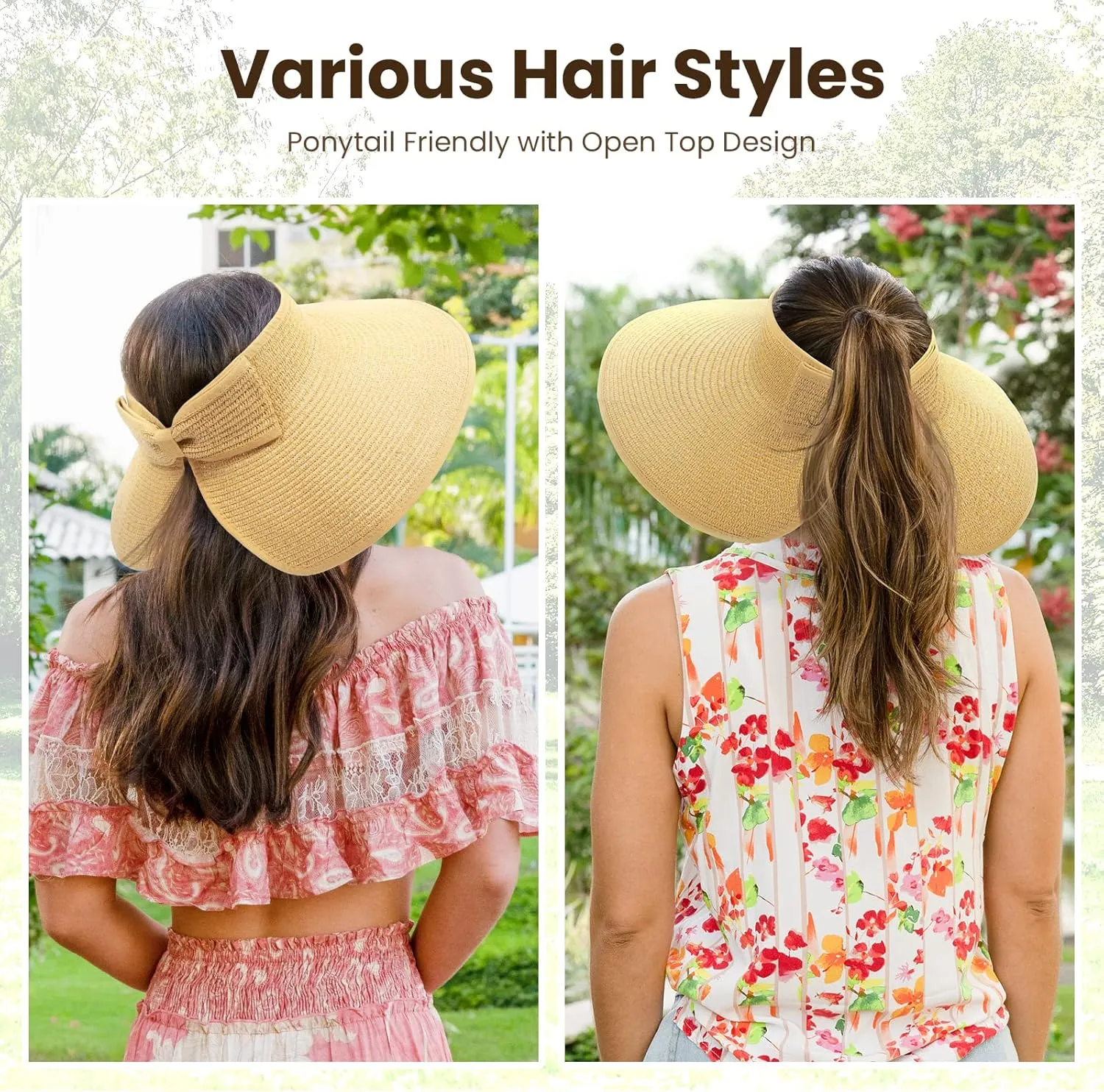 Sun Visors for Women Wide Brim Straw Hat Women Beach Visor Hats for Women Uv Protection Foldable Sun Hat Women Beach Hat