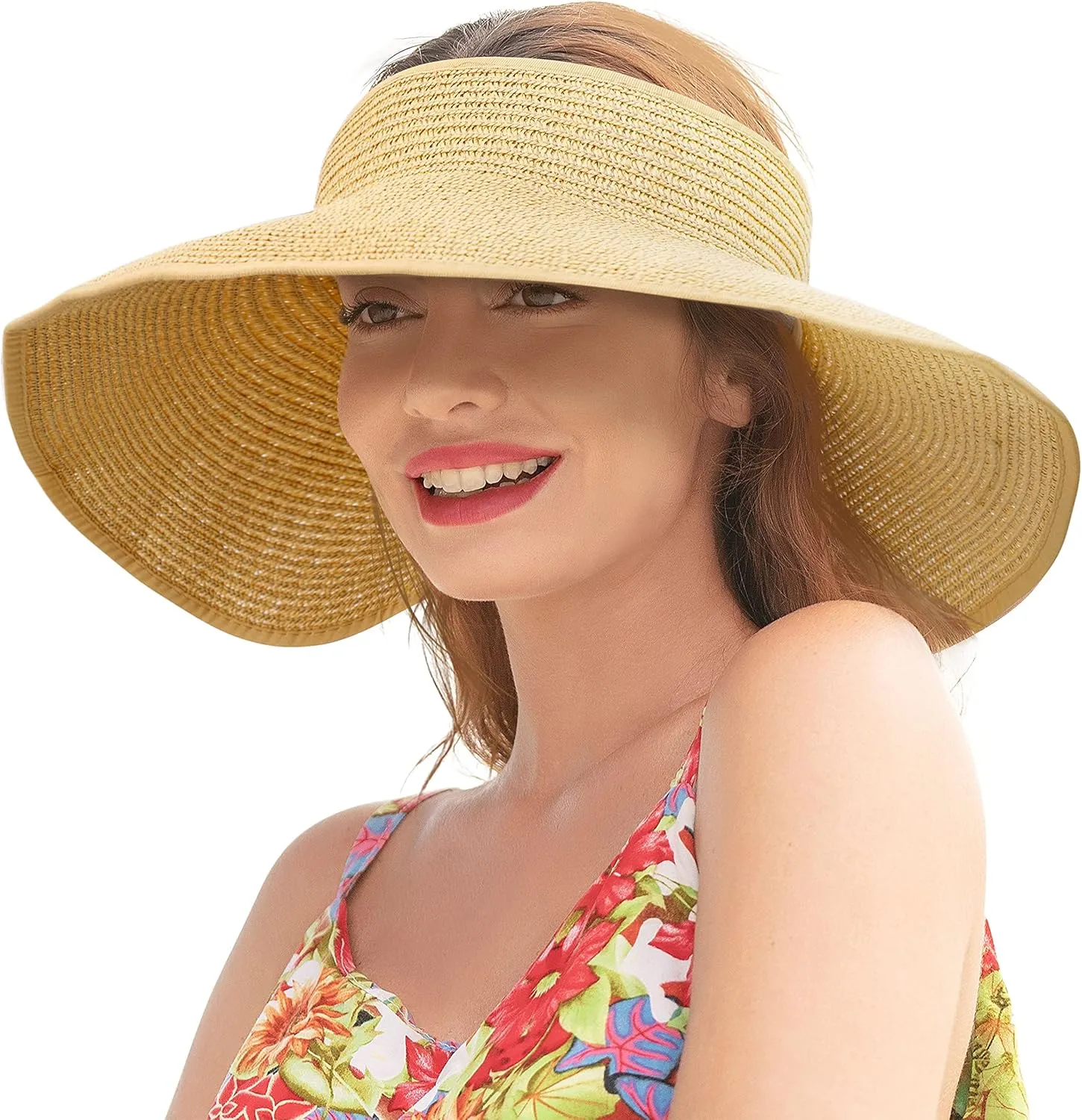 Sun Visors for Women Wide Brim Straw Hat Women Beach Visor Hats for Women Uv Protection Foldable Sun Hat Women Beach Hat