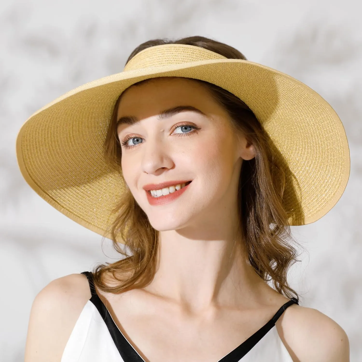 Sun Visors for Women Wide Brim Straw Hat Women Beach Visor Hats for Women Uv Protection Foldable Sun Hat Women Beach Hat