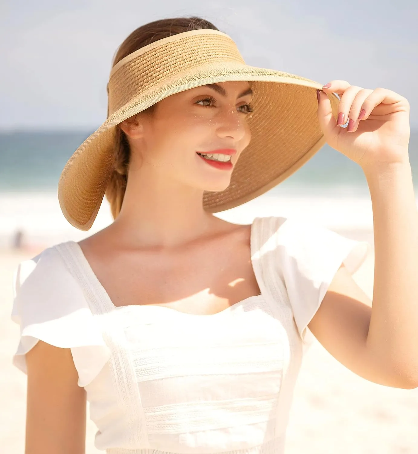 Sun Visors for Women Wide Brim Straw Hat Women Beach Visor Hats for Women Uv Protection Foldable Sun Hat Women Beach Hat
