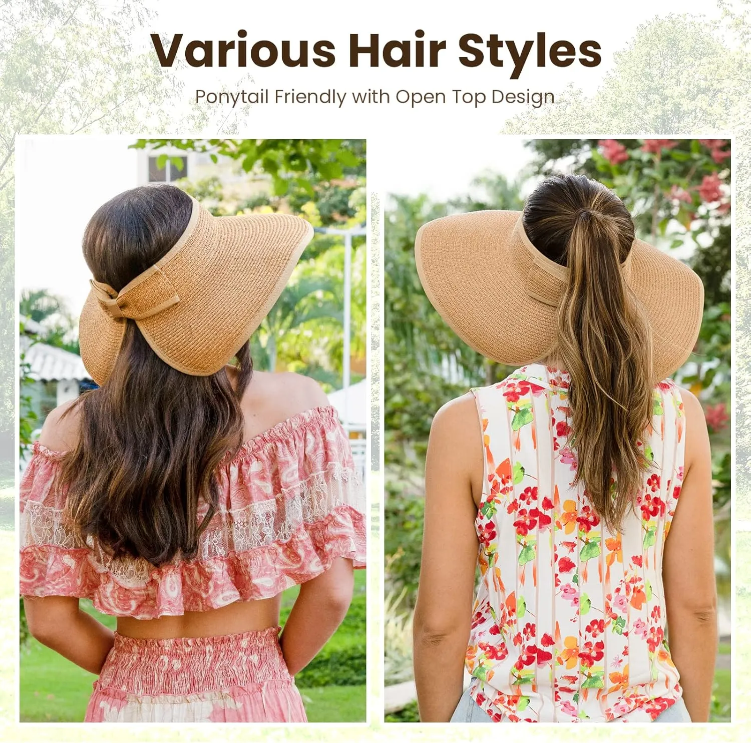 Sun Visors for Women Wide Brim Straw Hat Women Beach Visor Hats for Women Uv Protection Foldable Sun Hat Women Beach Hat