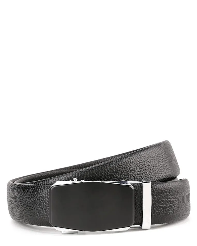 Tilted Edge Plate Buckle Full Grain Leather Belt - Black