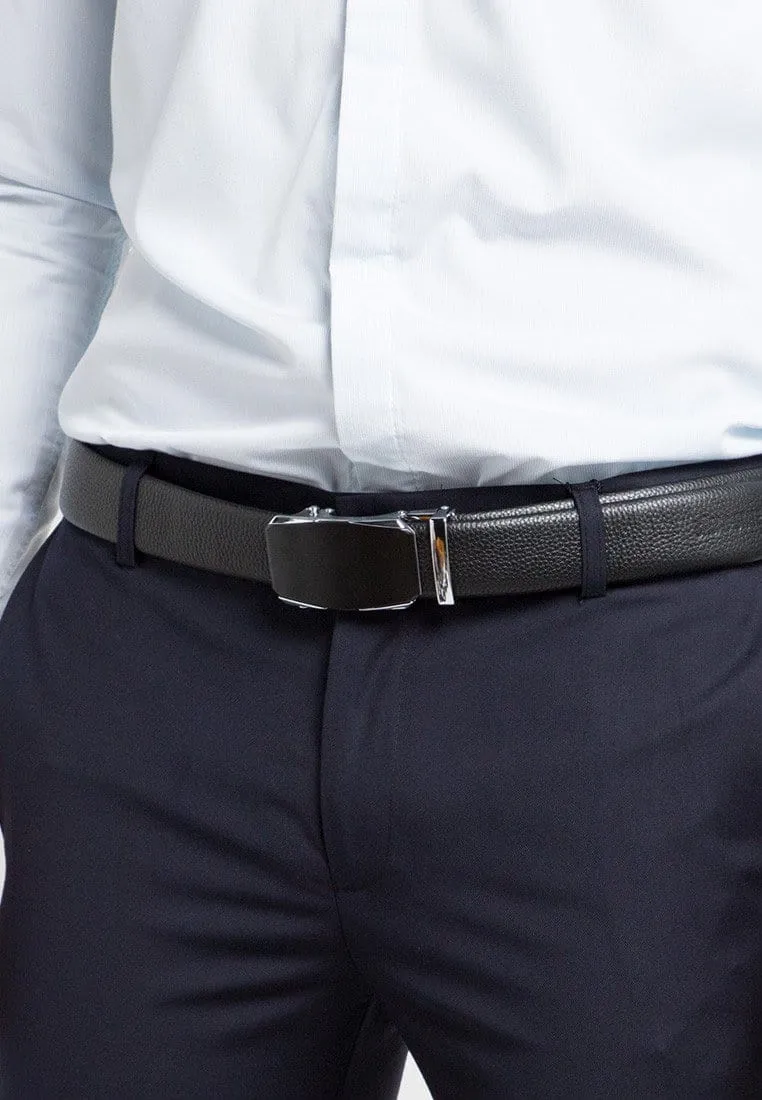 Tilted Edge Plate Buckle Full Grain Leather Belt - Black